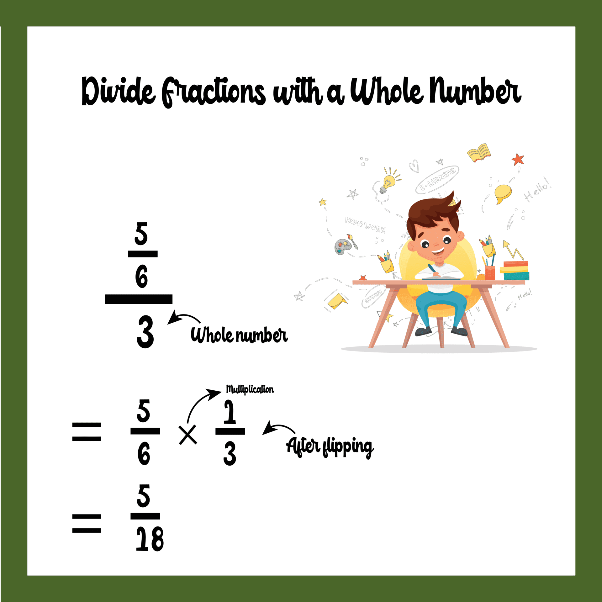 Divide Fractions with a whole number for dividing fractions with unlike denominators worksheets