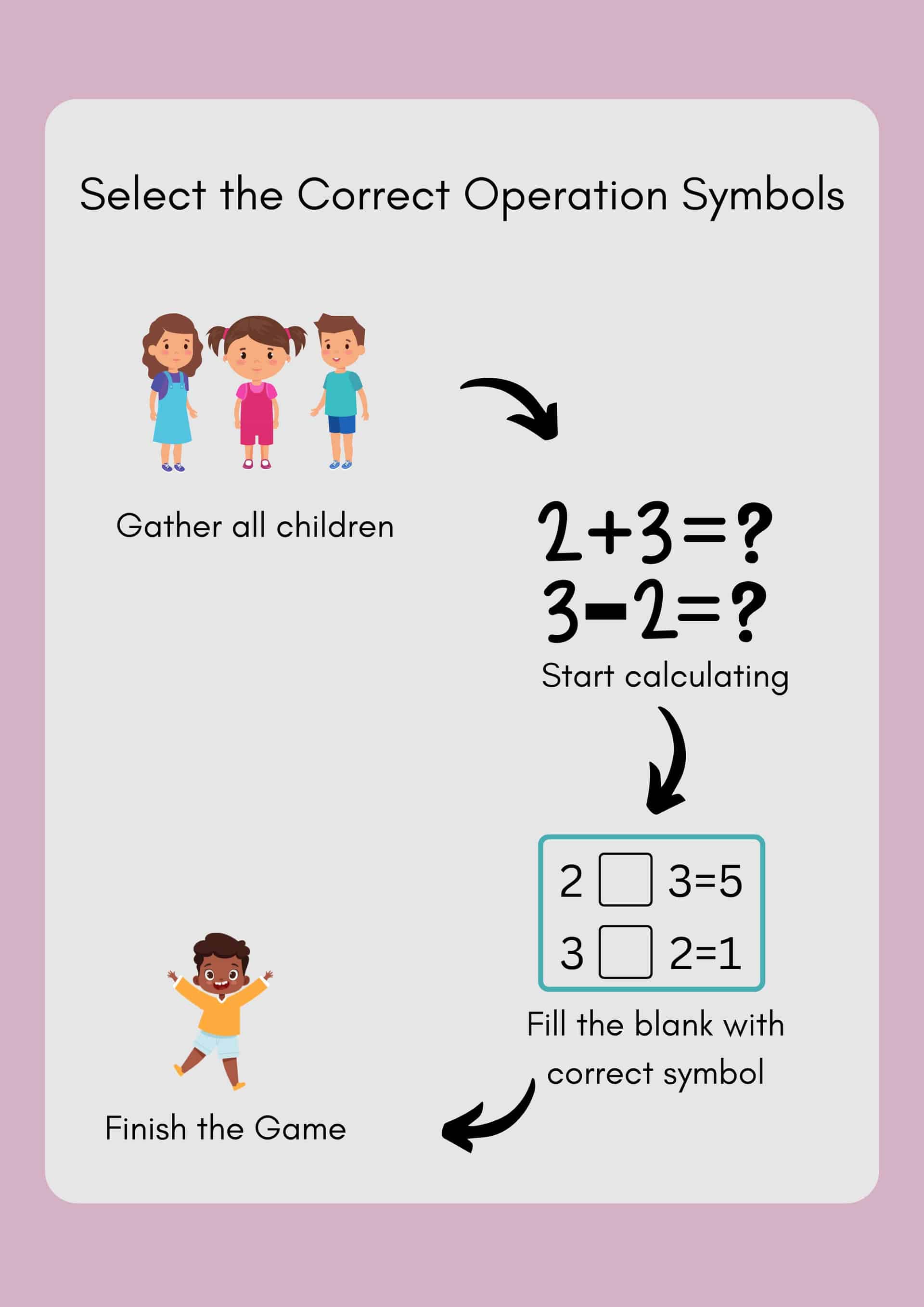 Select the correct operation symbols in Fun Addition and Subtraction Worksheets 