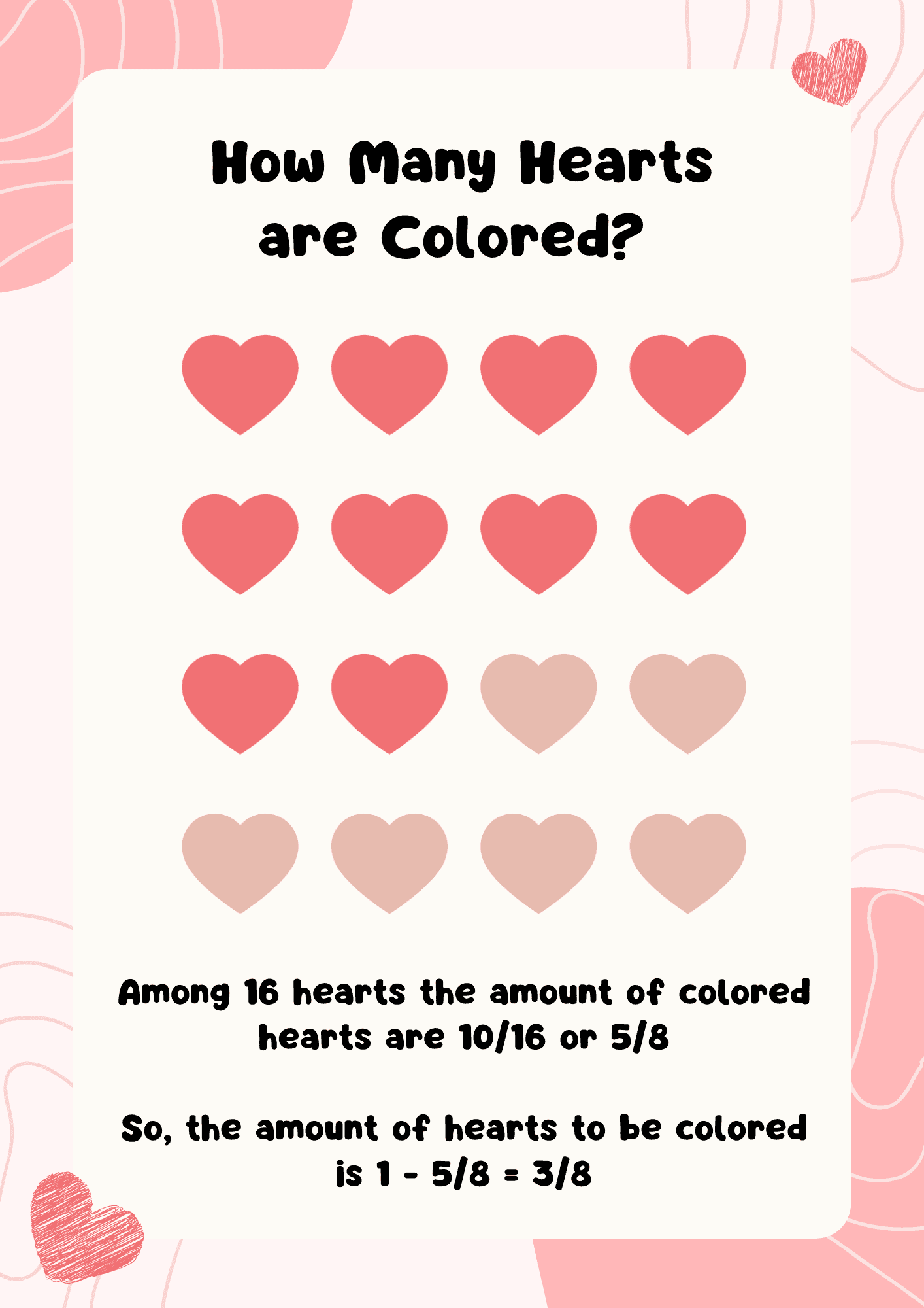 Determining the Number of Colored Hearts as one of the Valentine Fraction Math Activities