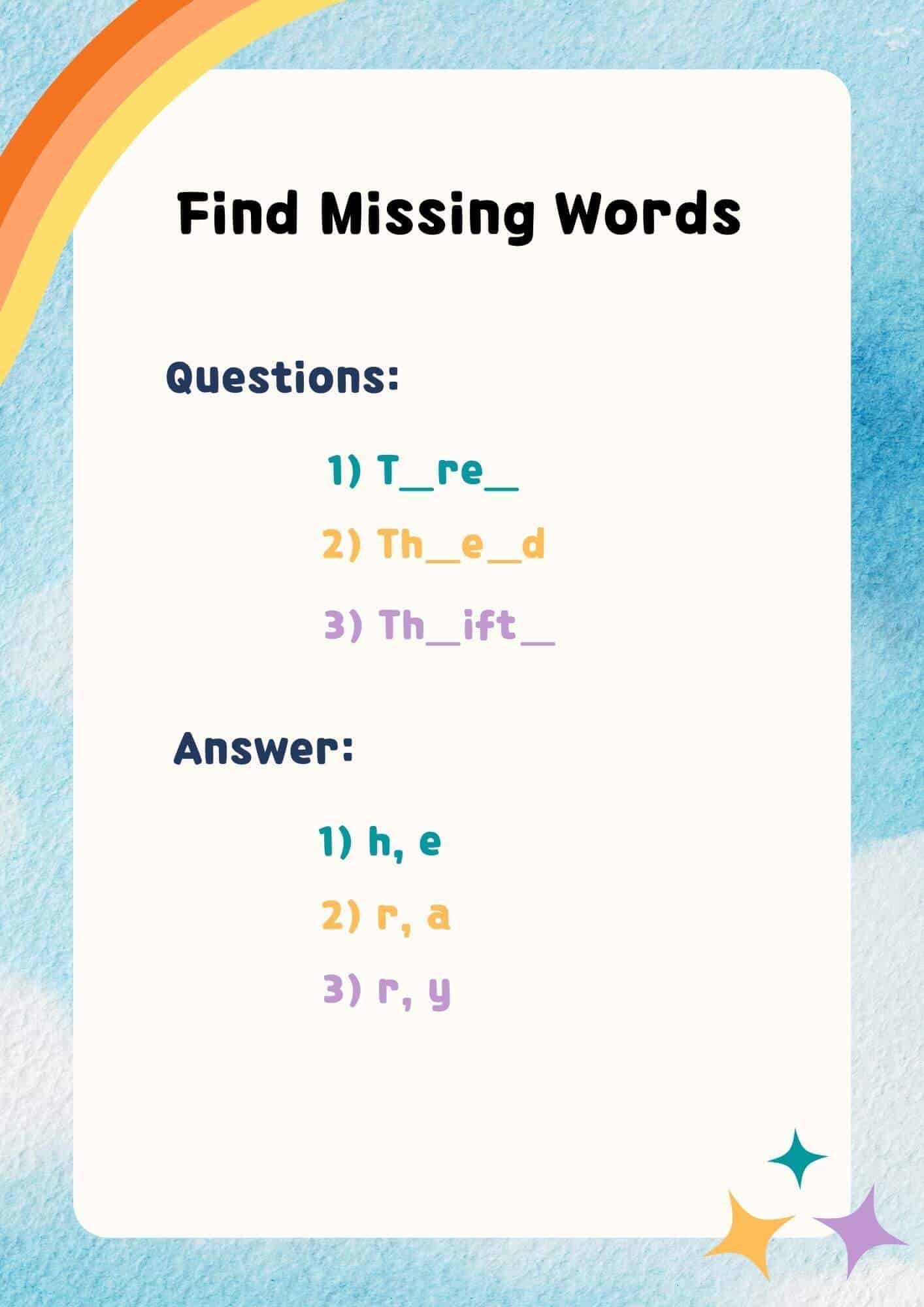Find missing words to know thr words
