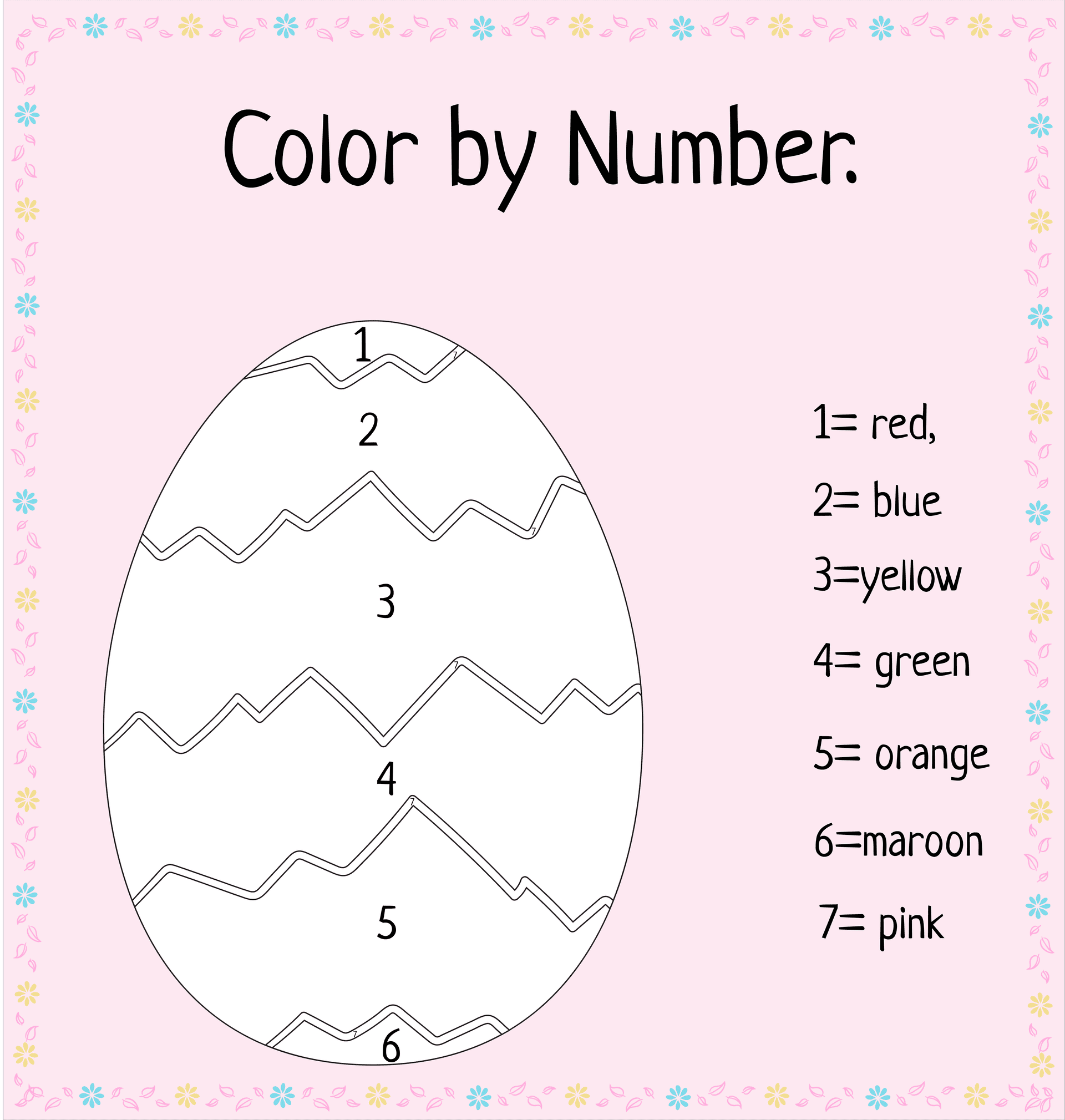 Color the egg by counting numbers in Easter coloring math worksheets