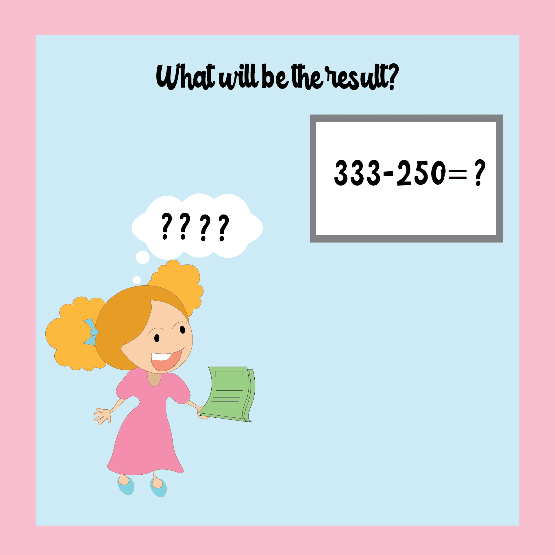 A girl trying to solve 3 digit subtraction games