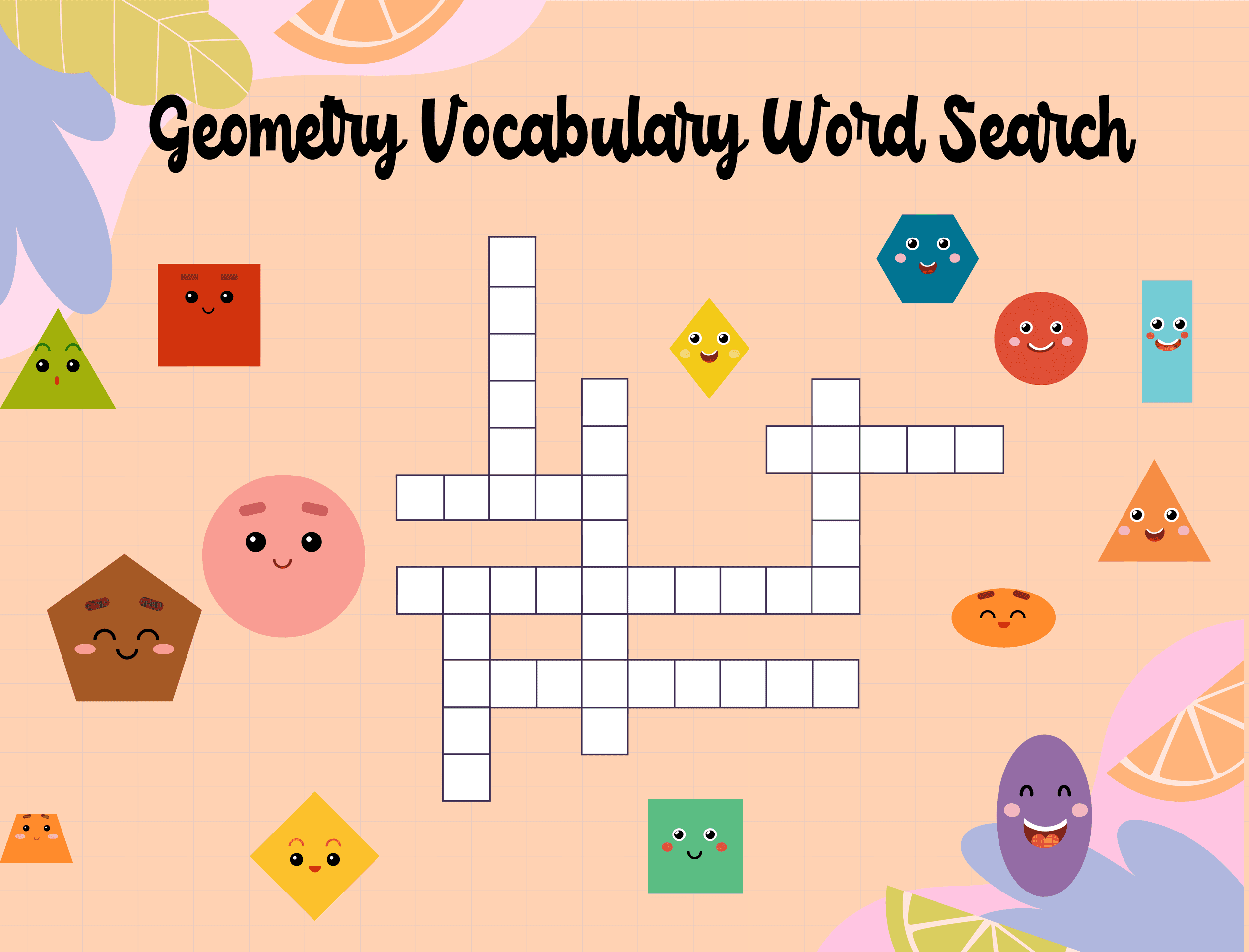 using puzzle to describe Geometry Vocabulary Word Search Puzzle