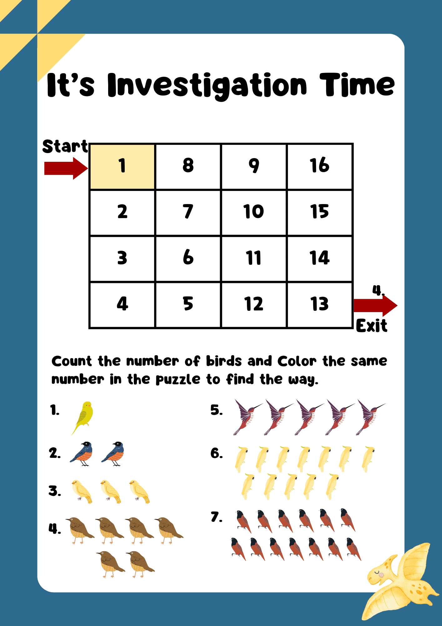 Counting Number of Birds to Color Numbers in Maze