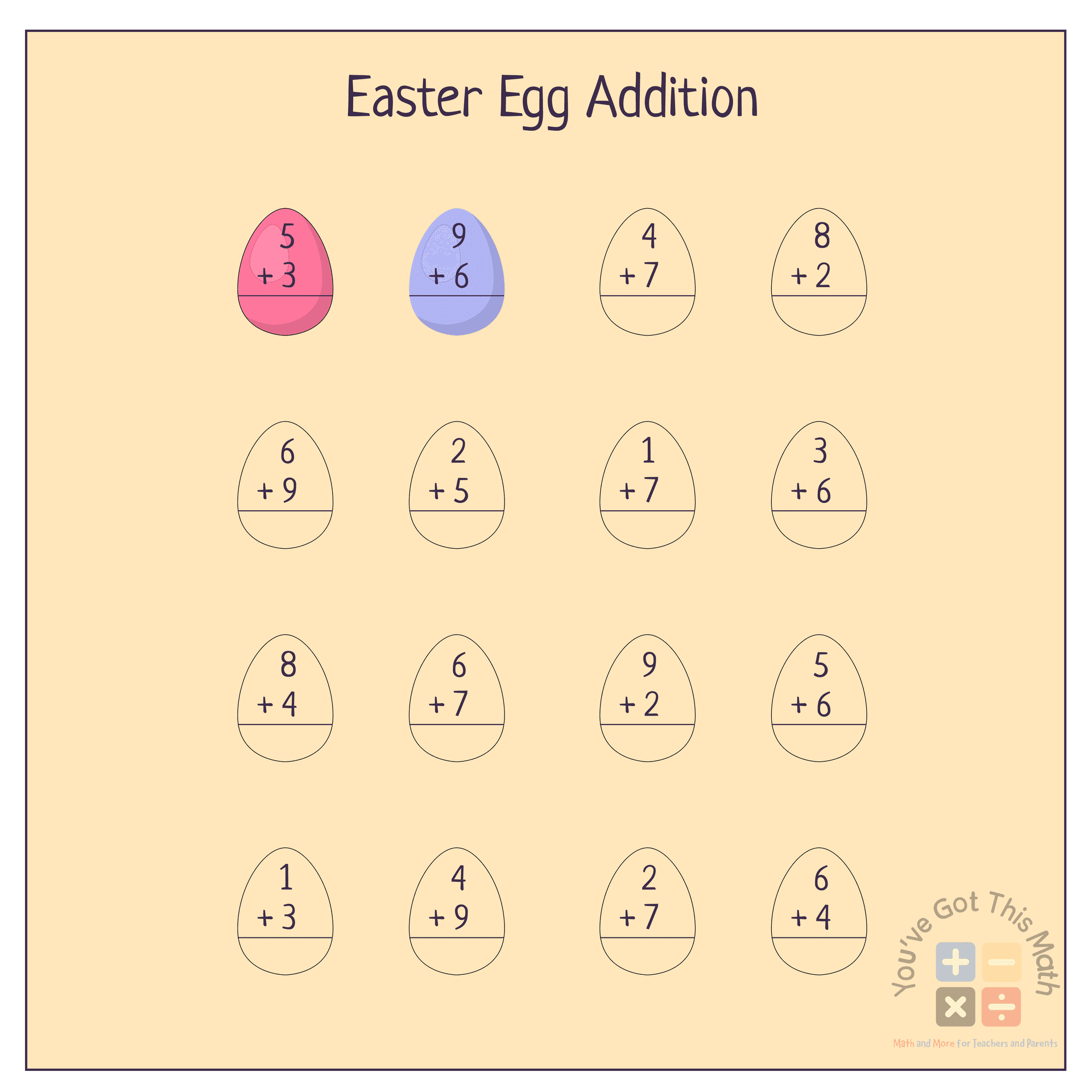 Easter math addition activities