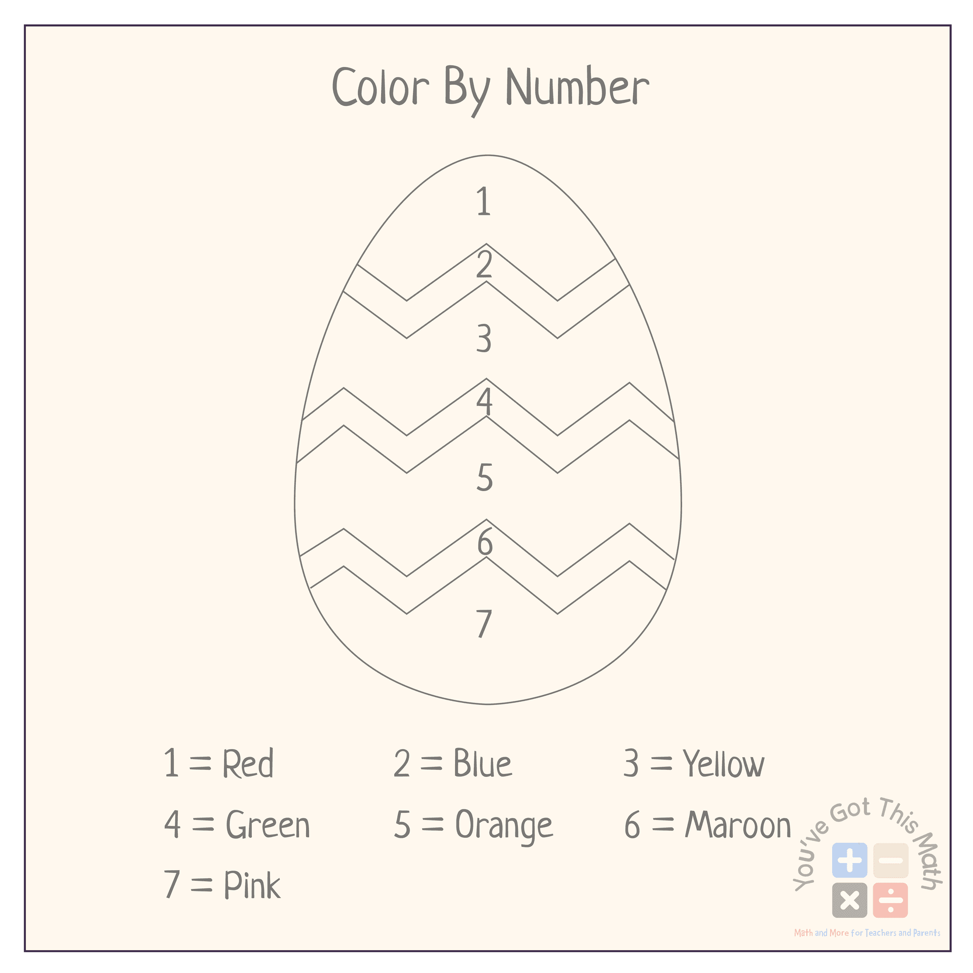 Color the egg in Easter math activity