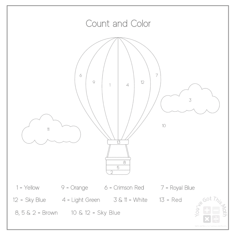 4 Fun Color by Number Hot Air Balloon Activities Free Printable