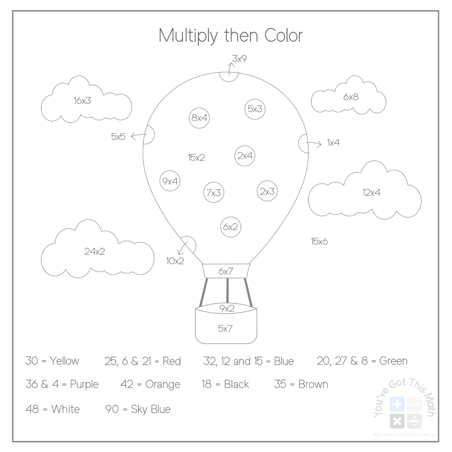Fun Color by Number Hot Air Balloon Activities Free Printable