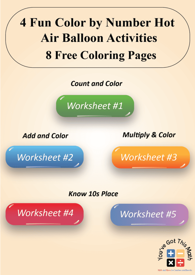 5 Fun Color by Number Hot Air Balloon Worksheets Free Printable