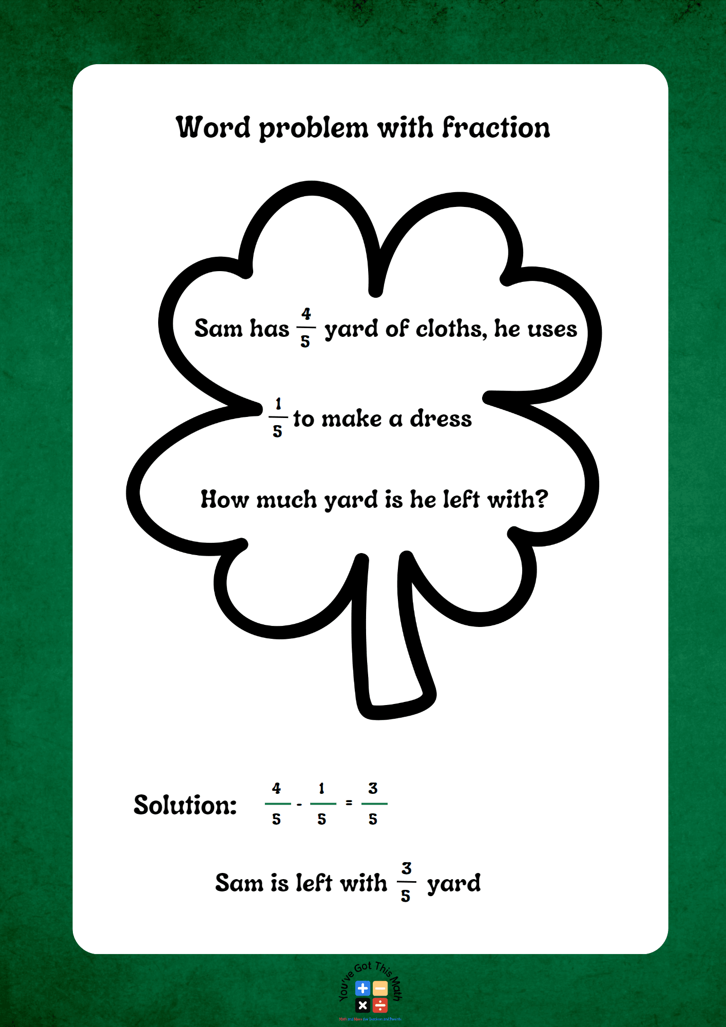 using word problem to learn St Patrick's Day Fraction Math