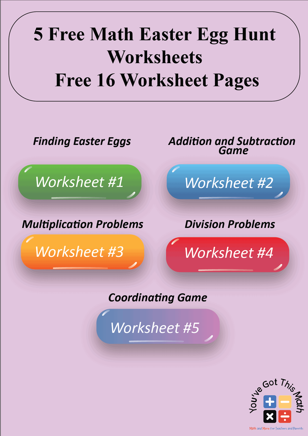 5 Free Math Easter Egg Hunt Worksheets