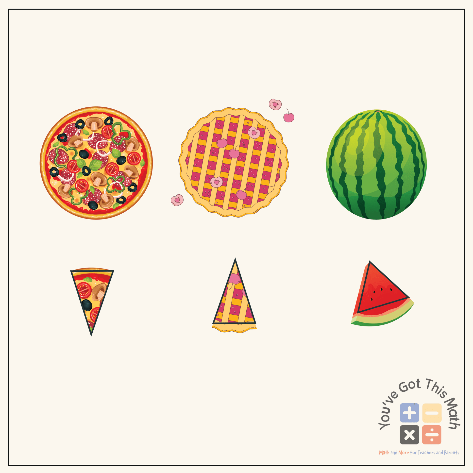 Slices of Pizza Pie and Watermelon in Shape of Isosceles Triangle