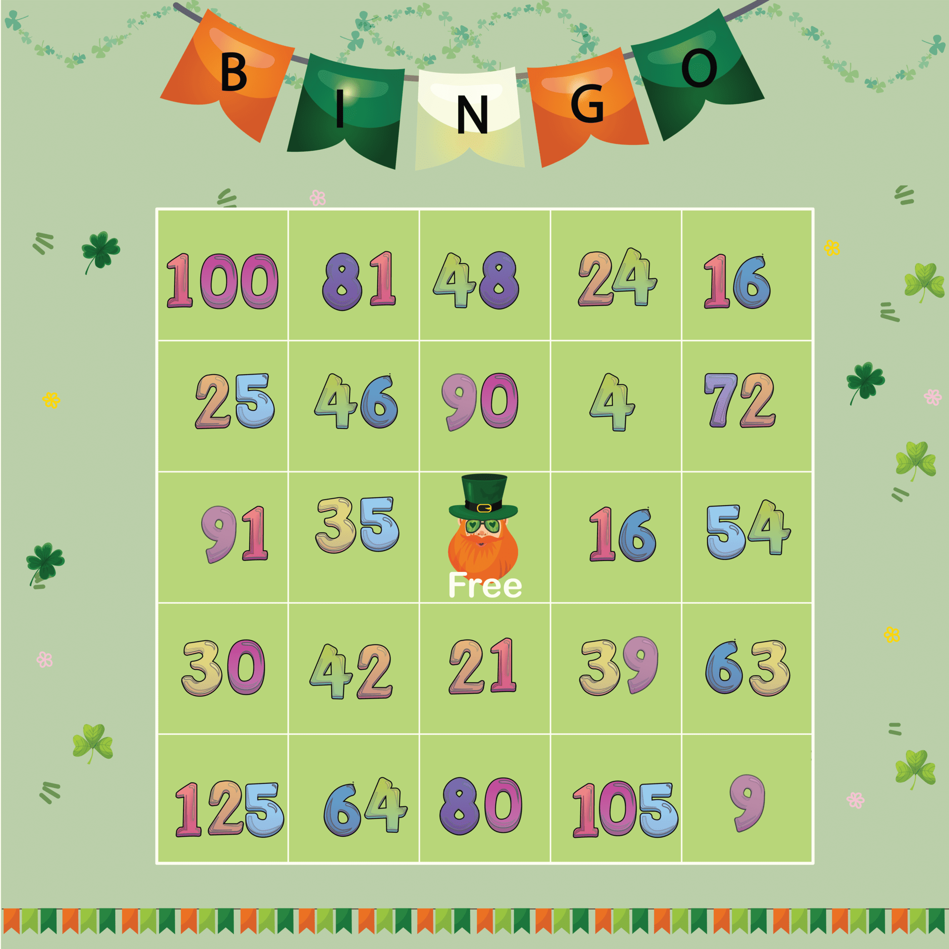 BINGO St. Patrick's Day Multiplication Board