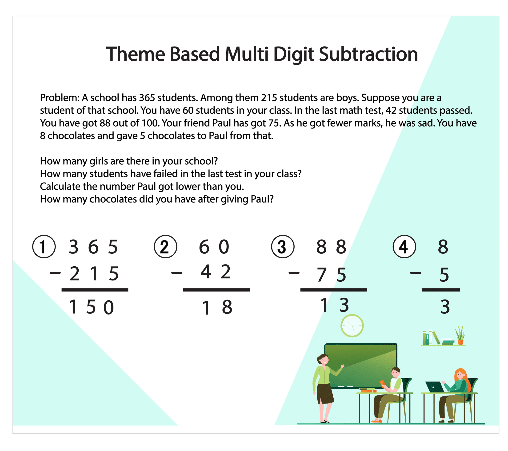theme base multi digit subtraction word problem