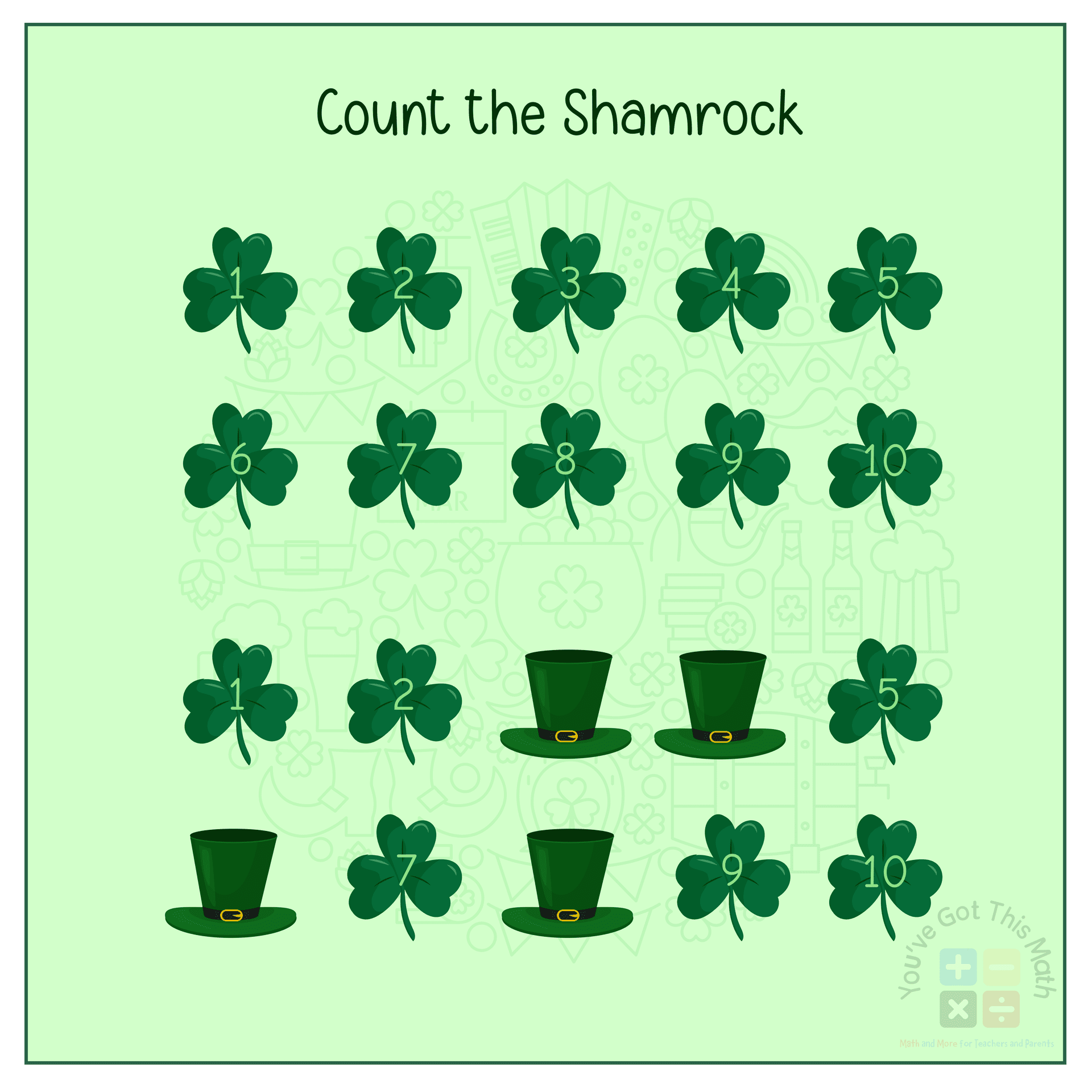 using shamrock to learn counting on St Patrick's Day Math Preschool 
