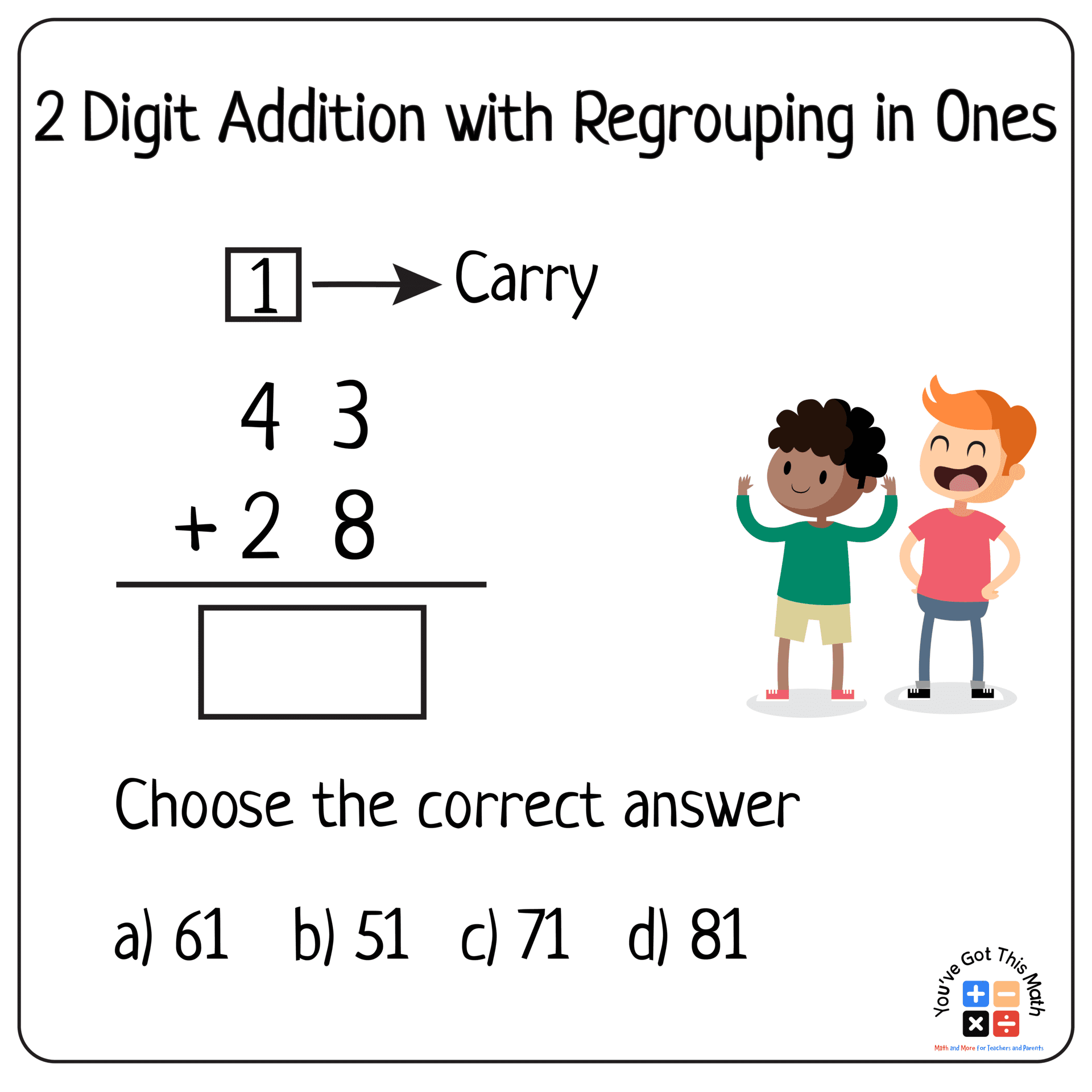 2 Digit Addition with Regrouping in Ones