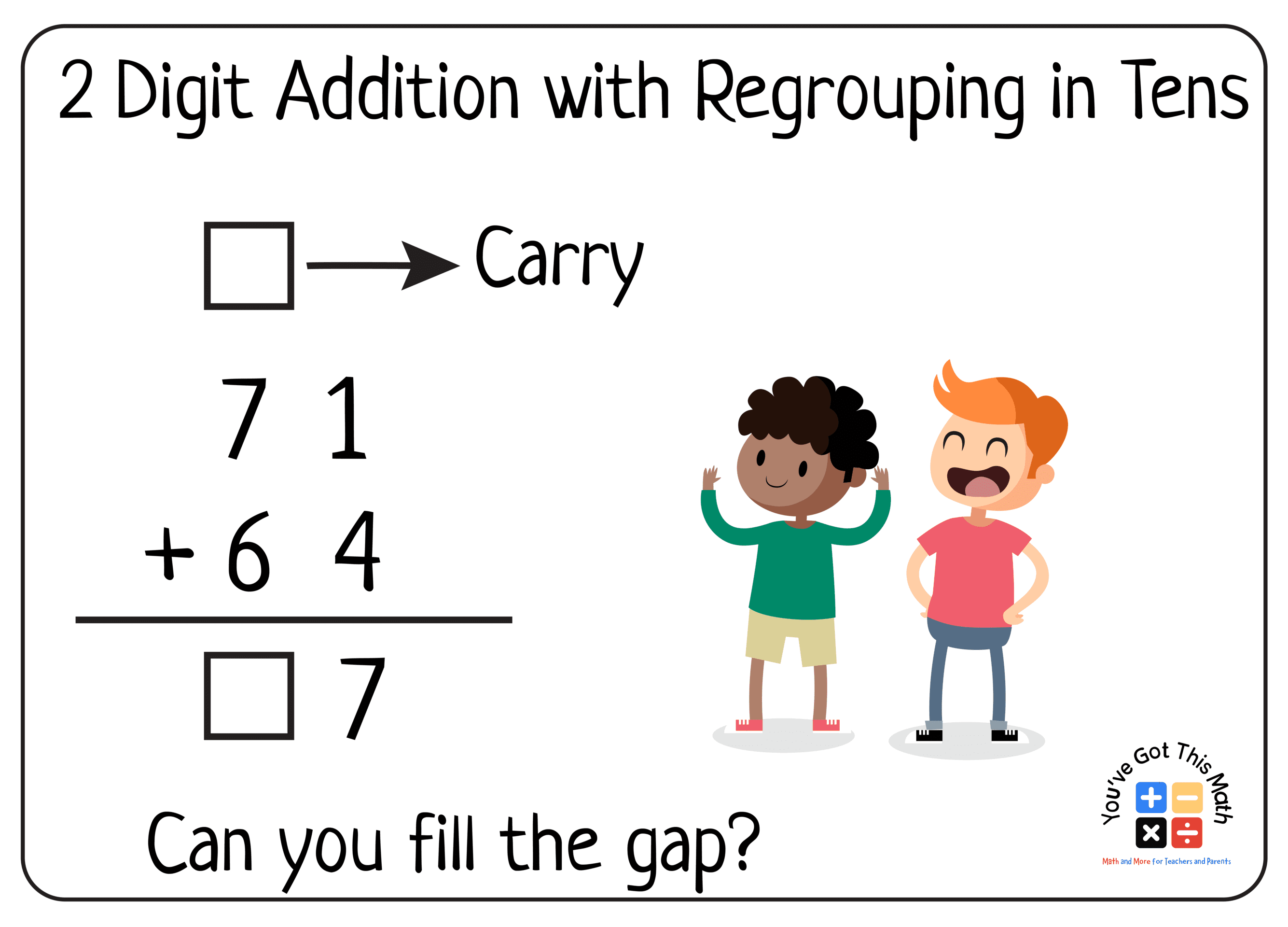 2 Digit Addition with Regrouping in Tens