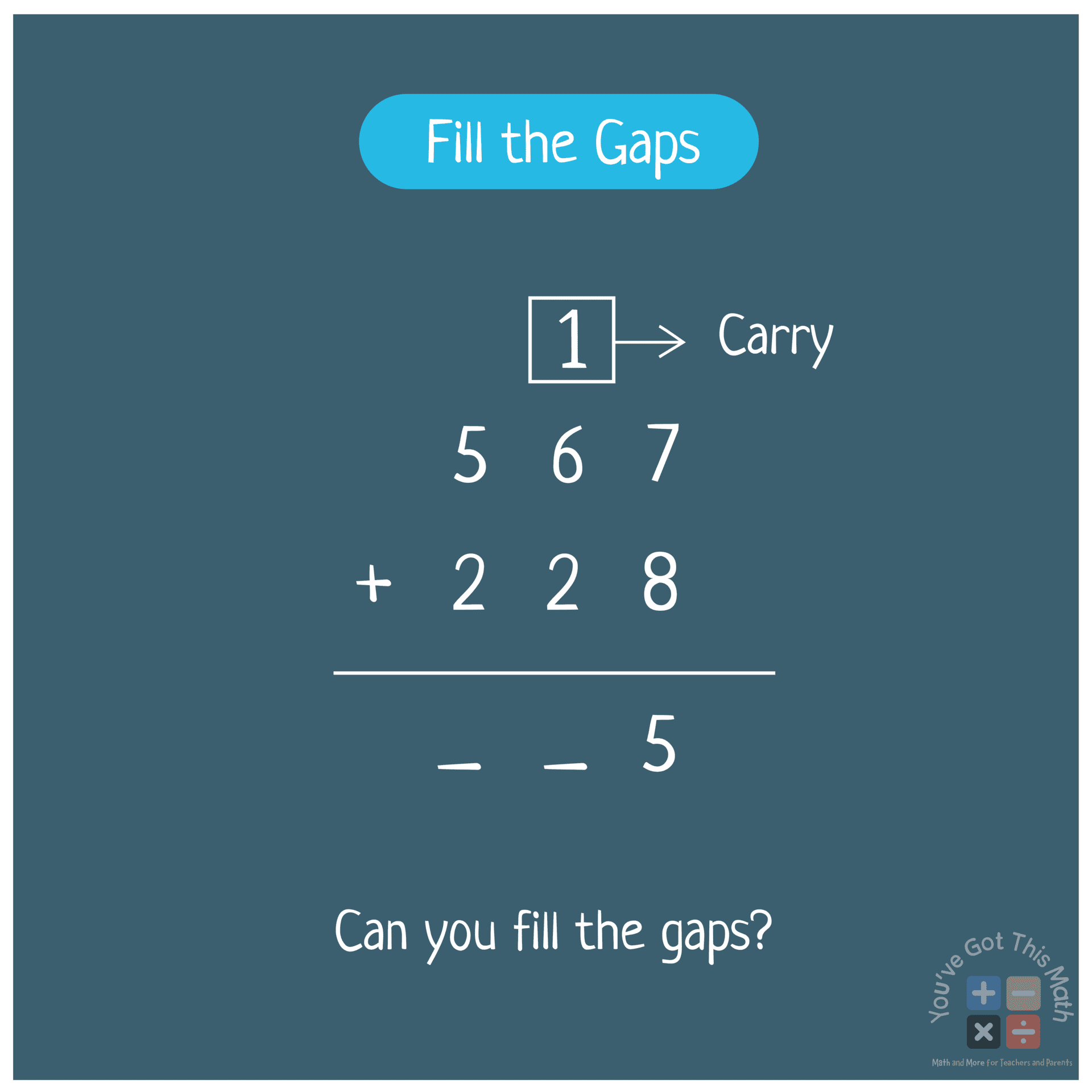 3 Digit Addition Fill in the Gaps Problem