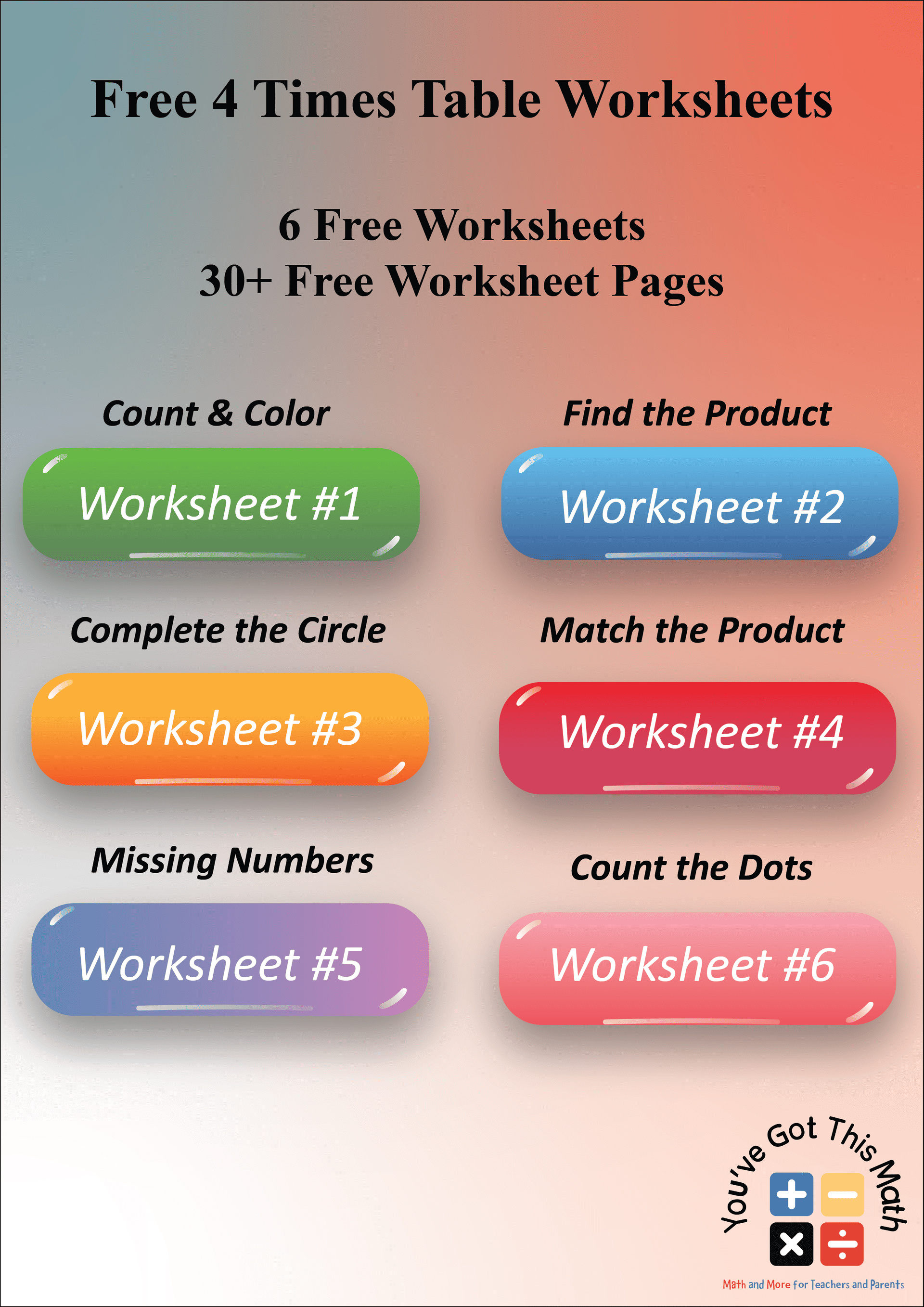 4 times table worksheets