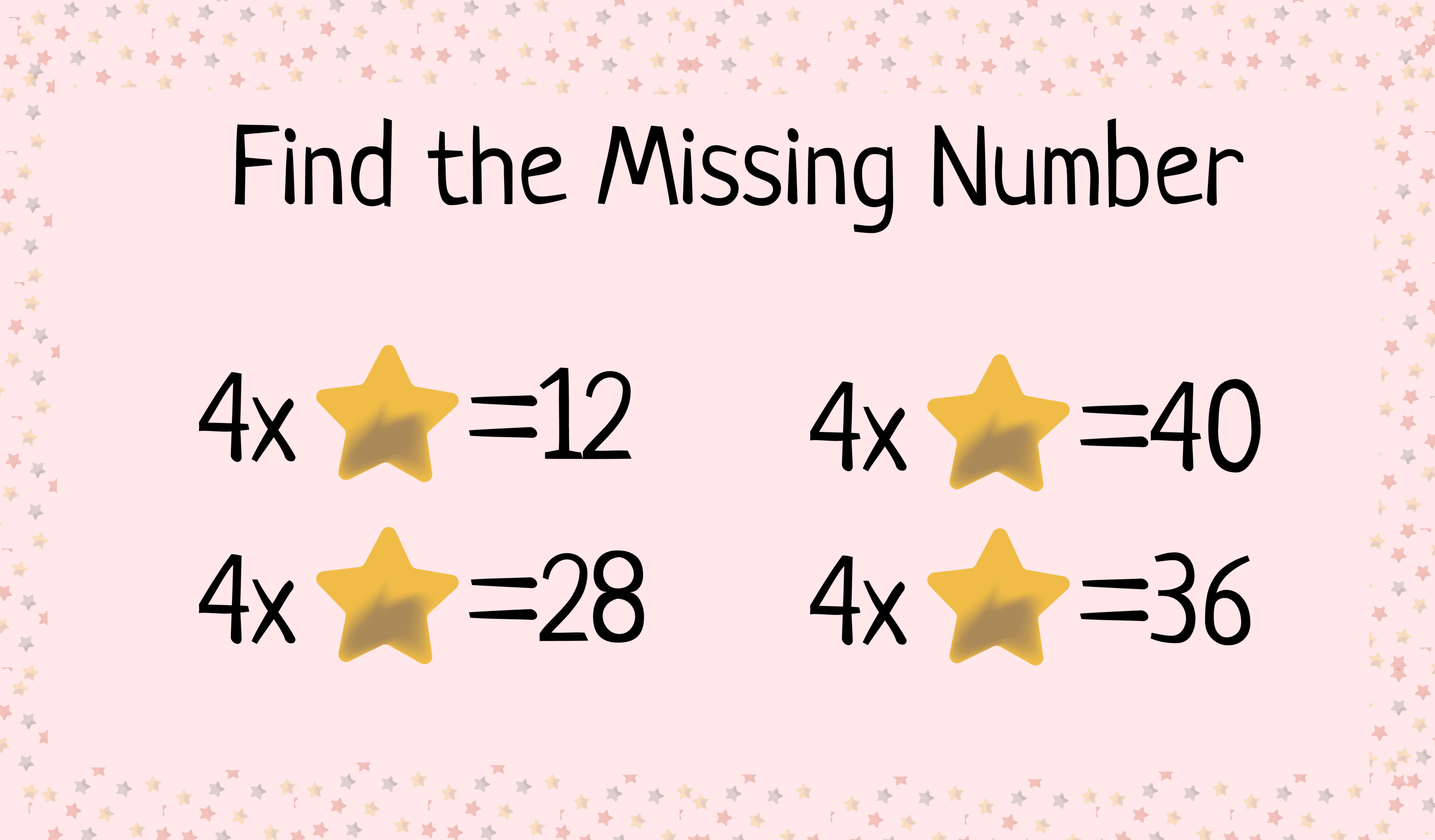 Find the missing number in 4 times table worksheets