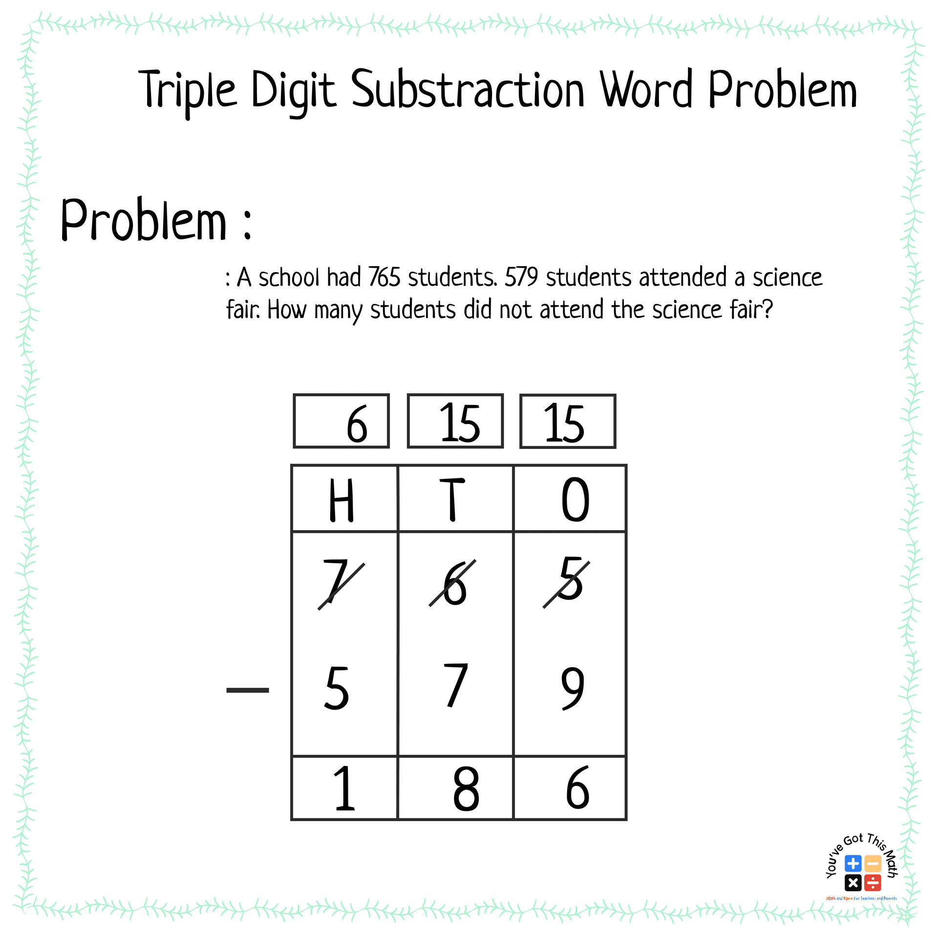 word problems of triple digit subtraction with regrouping