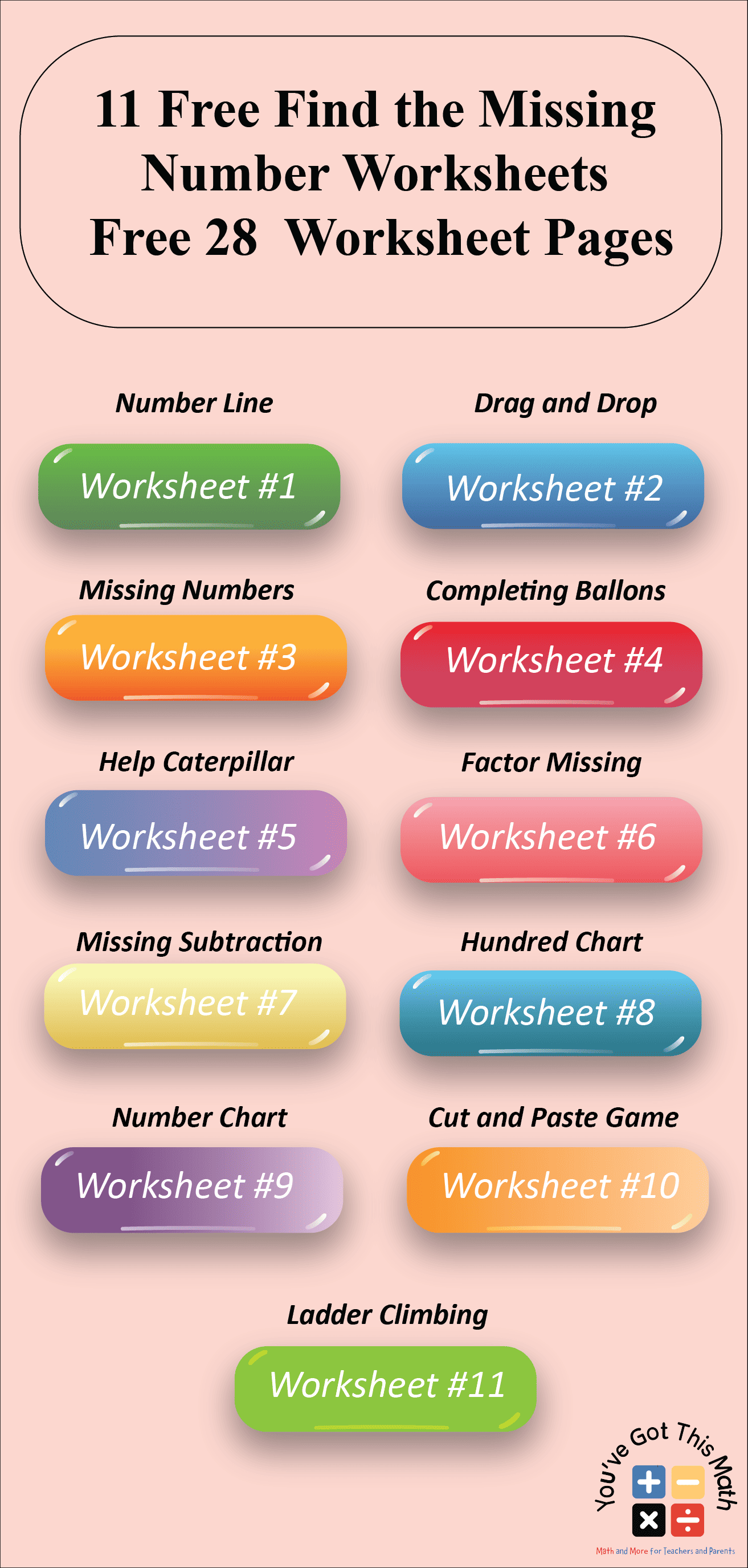 Find the Missing Number Worksheets