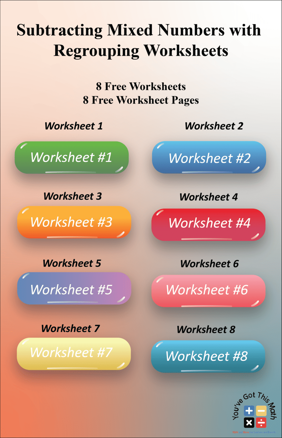 Subtracting Mixed Numbers with Regrouping Worksheets Free Printable