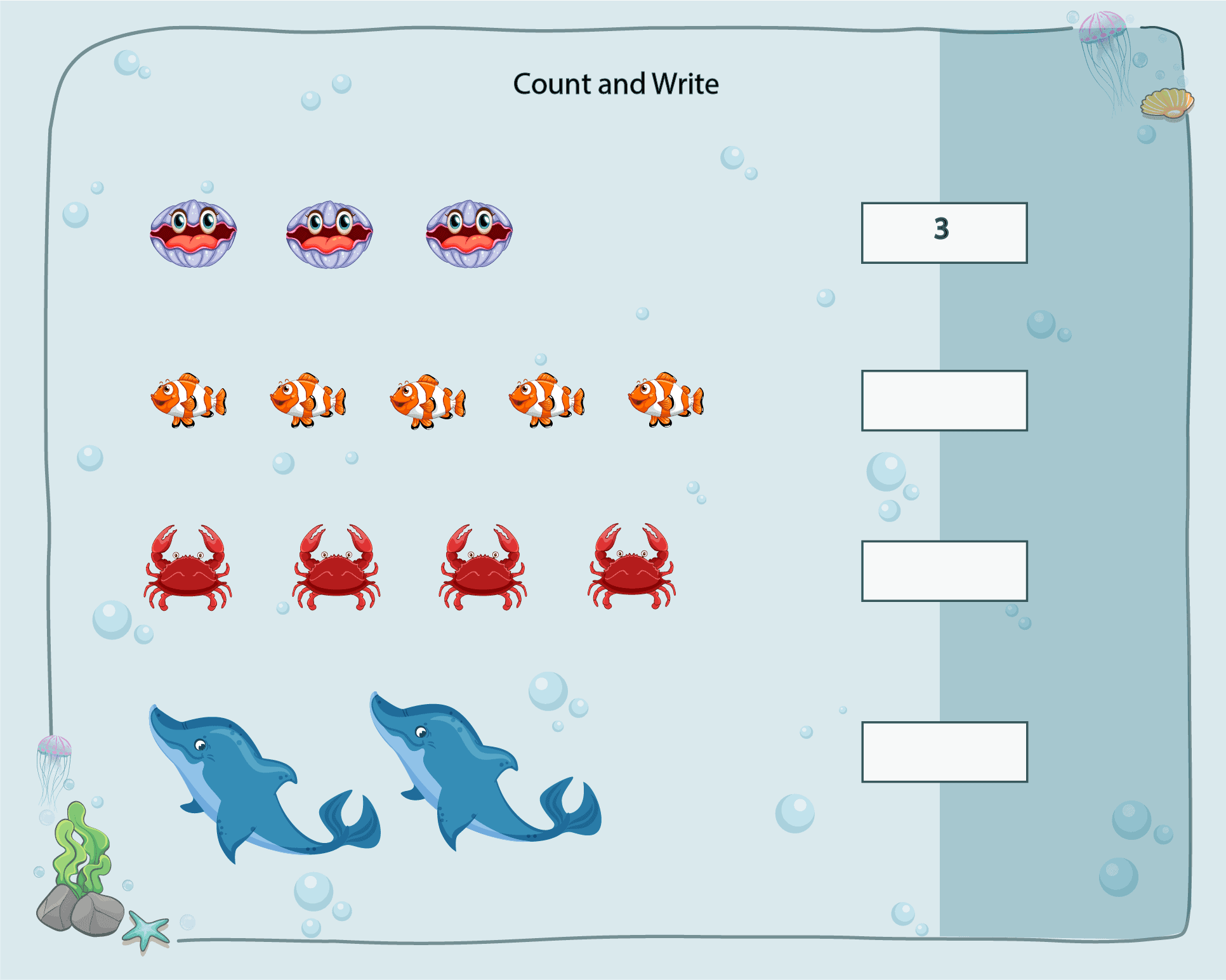 Writing Number of Sea Animals from the Image