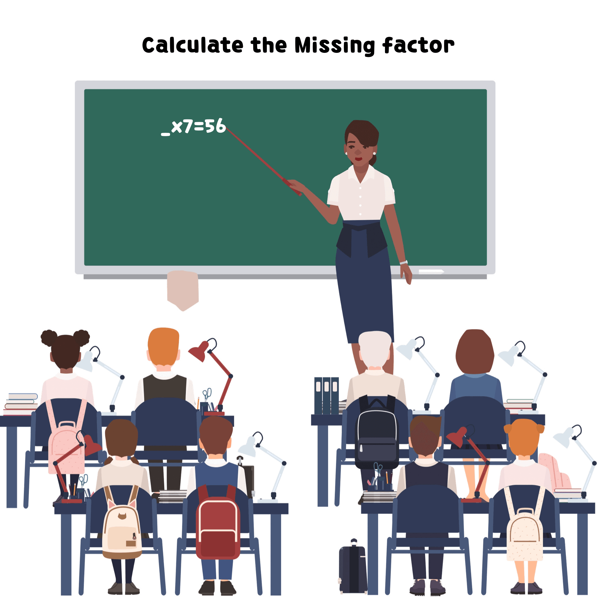 A teacher is teaching missing factor to her class