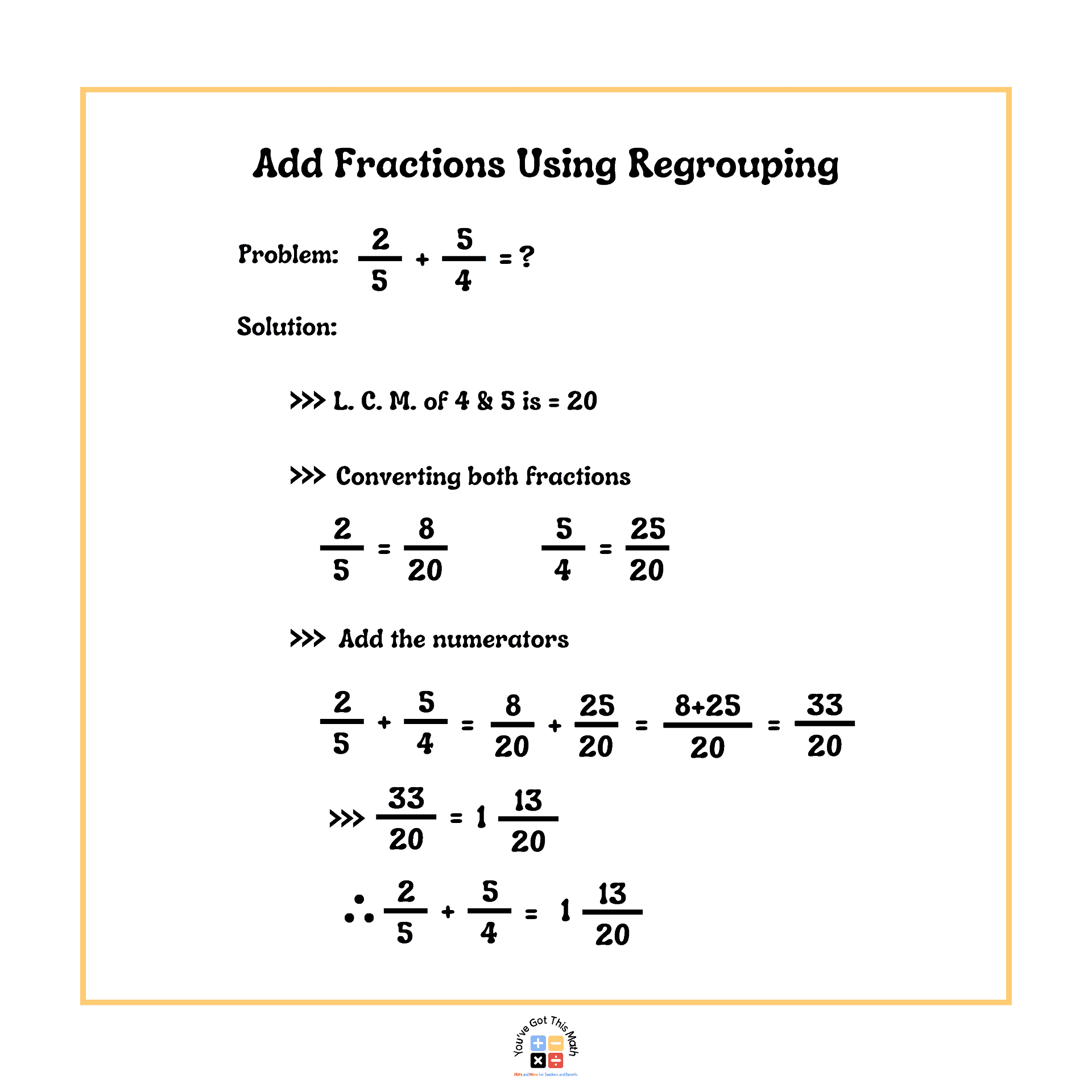 Regrouping for fractions in addition and subtraction math examples
