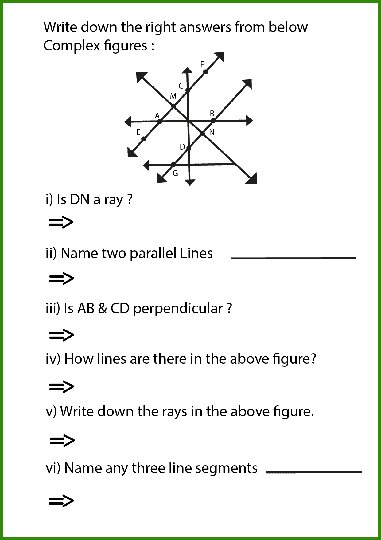 12- identify and label lines, rays and line segments from complex figures worksheets