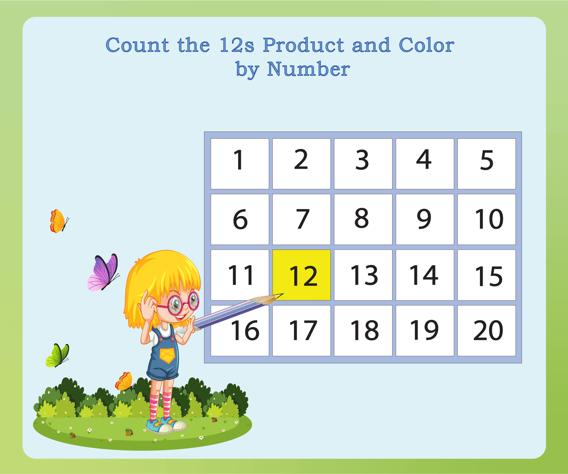 Count the 12s product and color in 12 times table worksheets