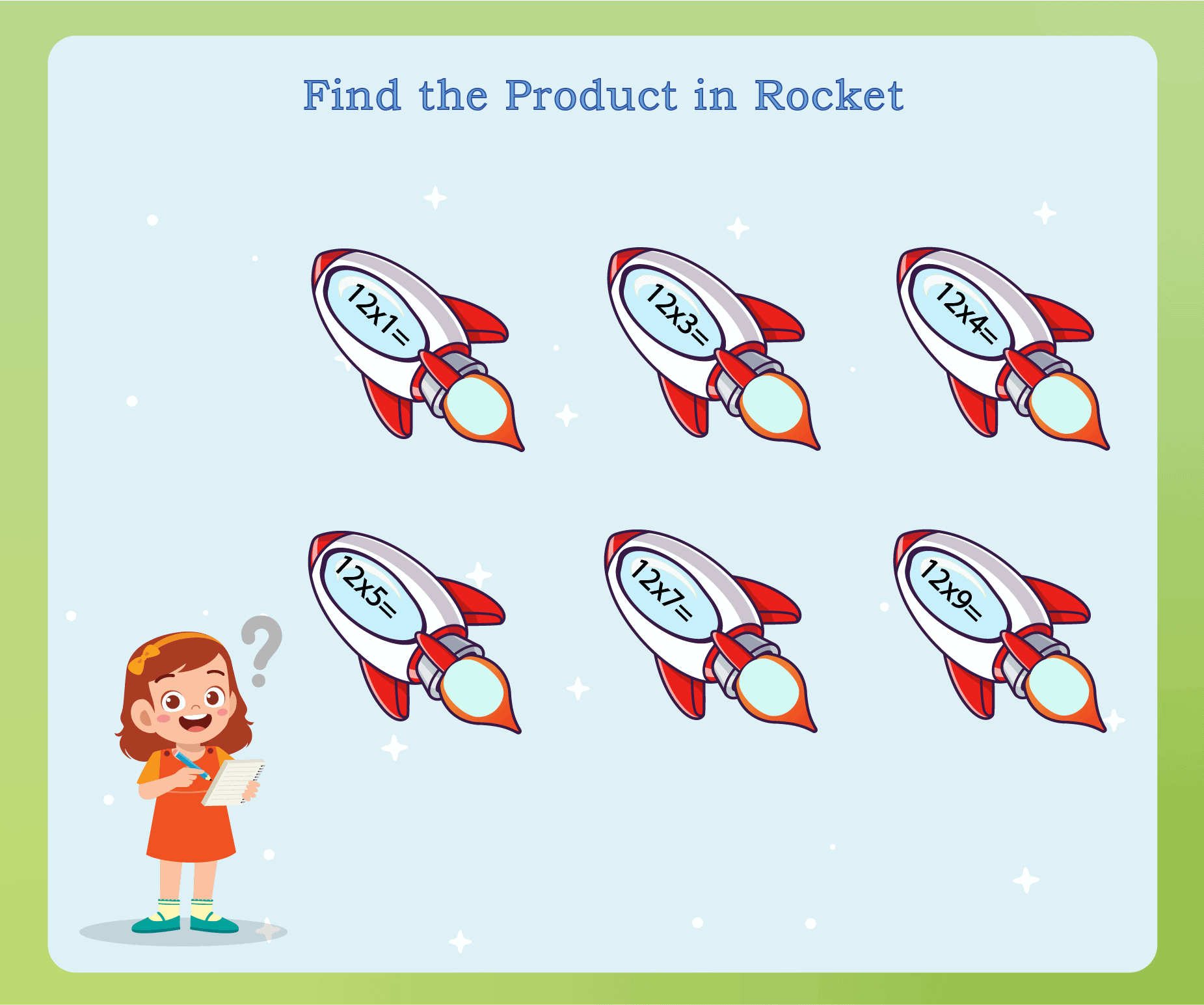 Find the product in rocket 12 times table worksheets