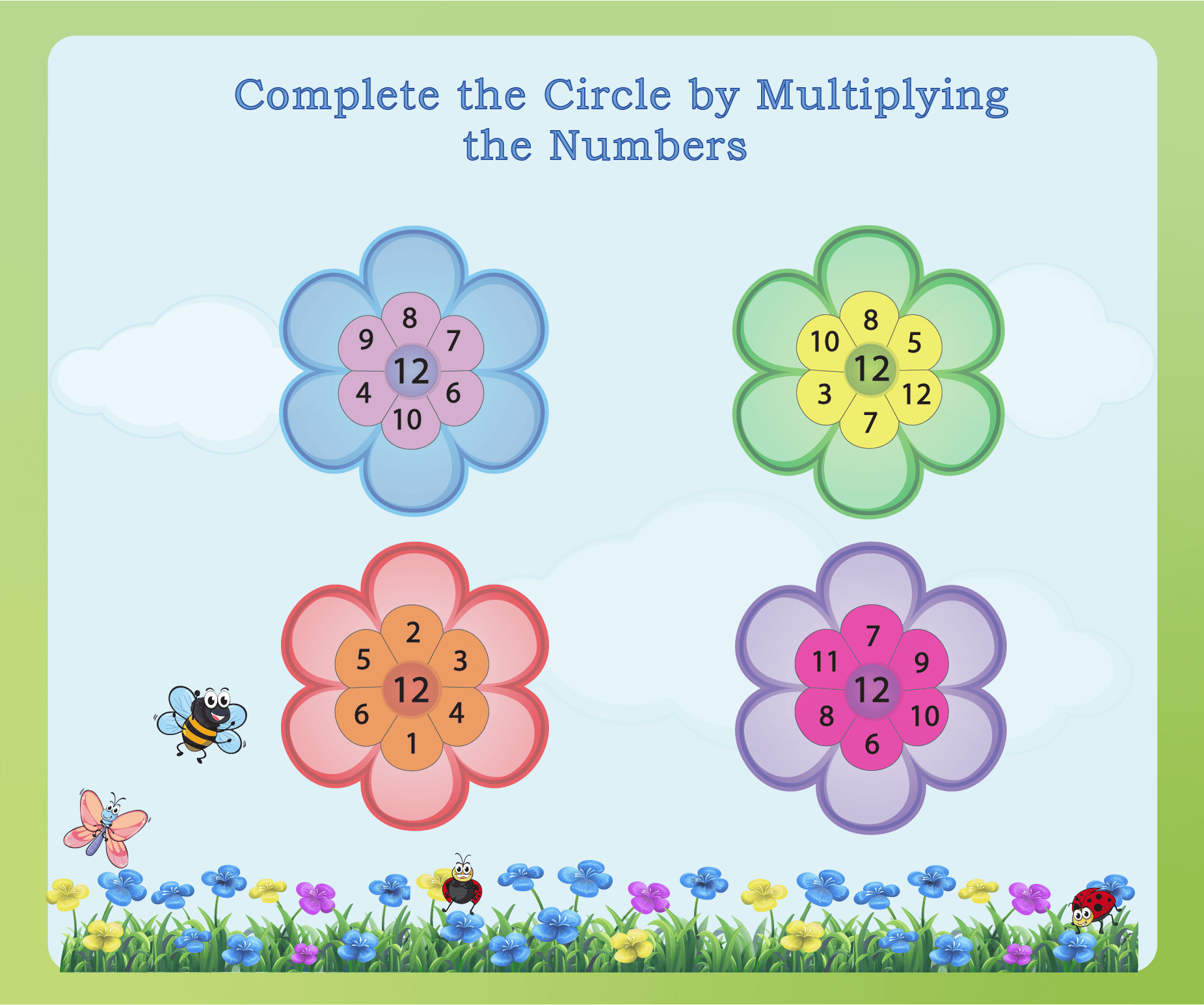 Complete the Circle in 12 times table worksheets