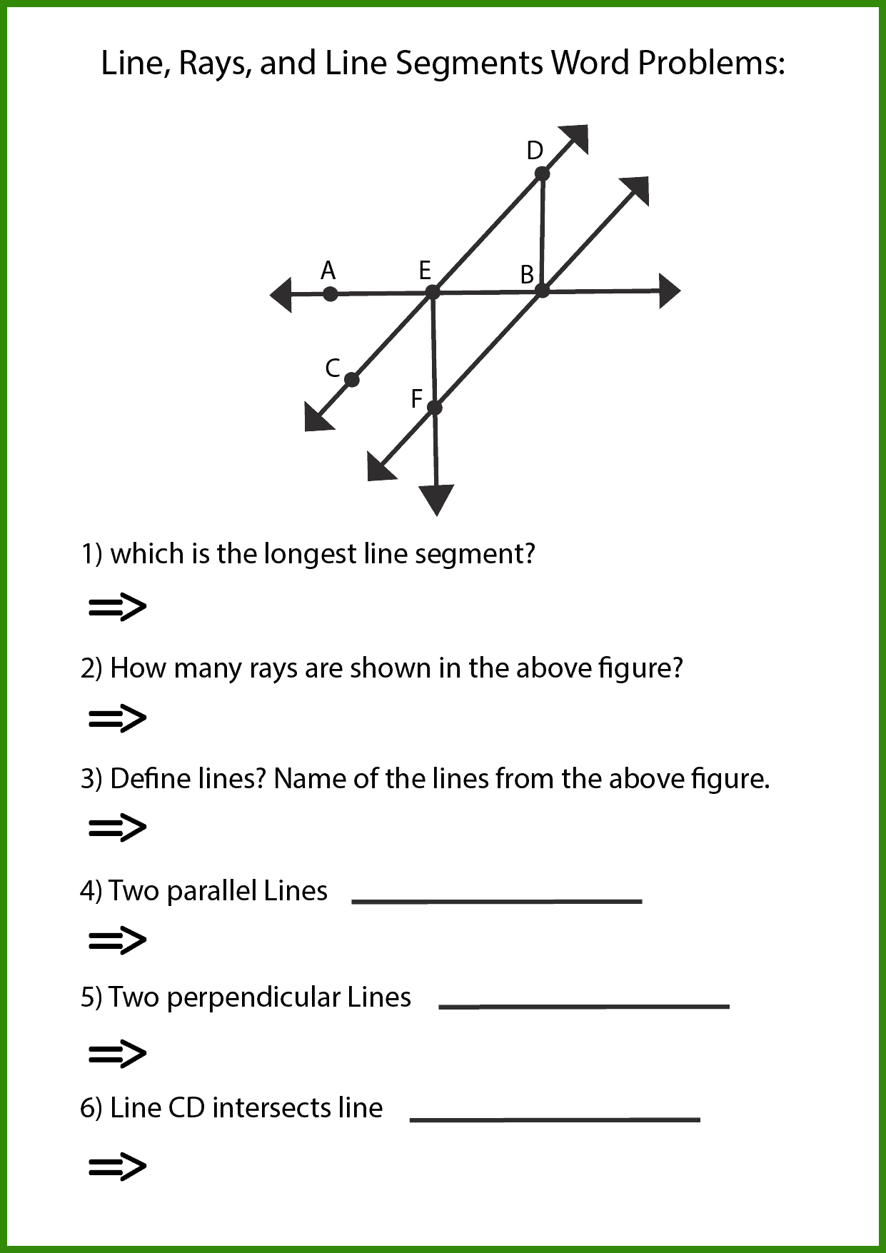 9- Word Problems of Lines, rays, and Line Segments worksheet