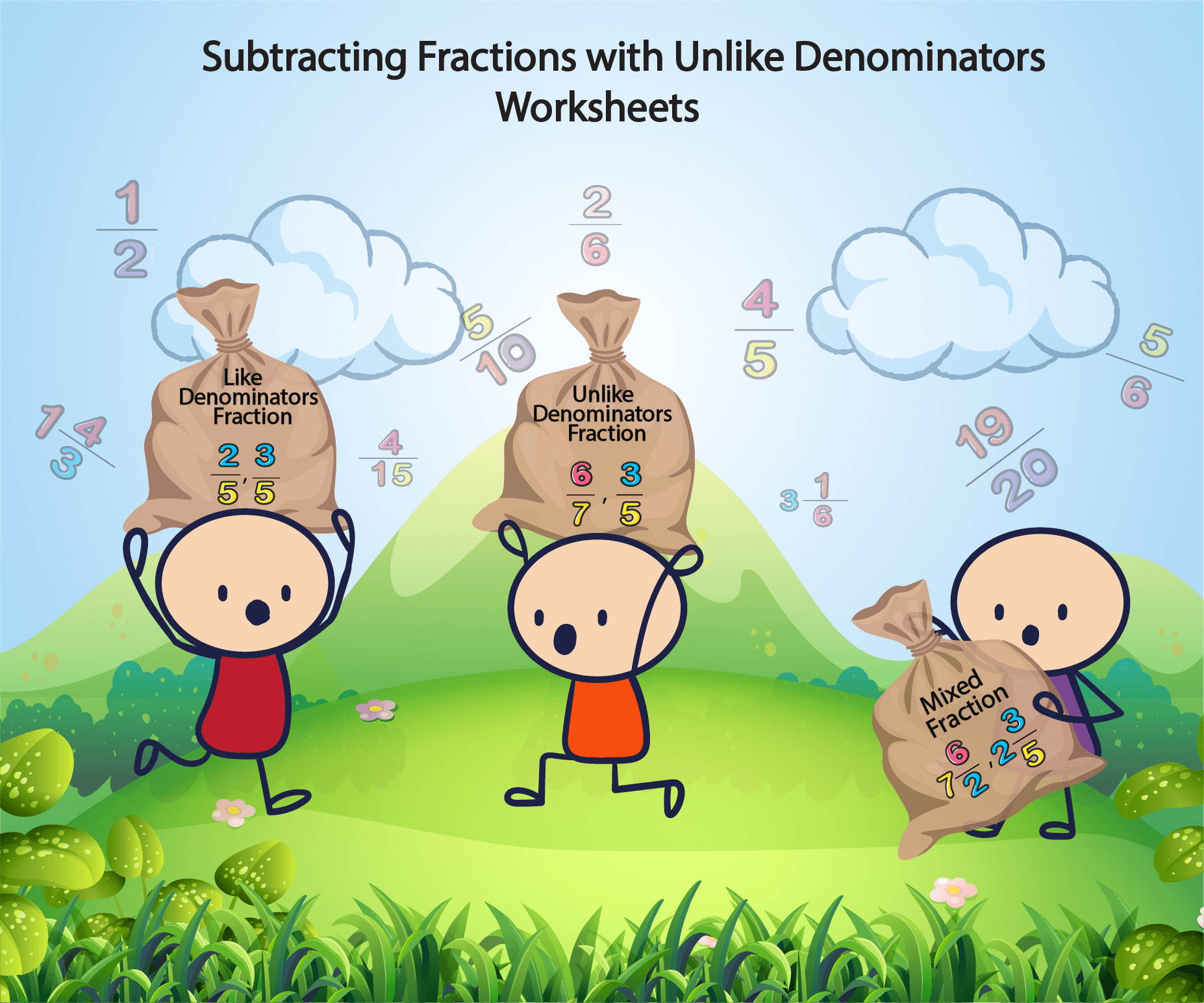 subtracting fractions with unlike denominators worksheets overview