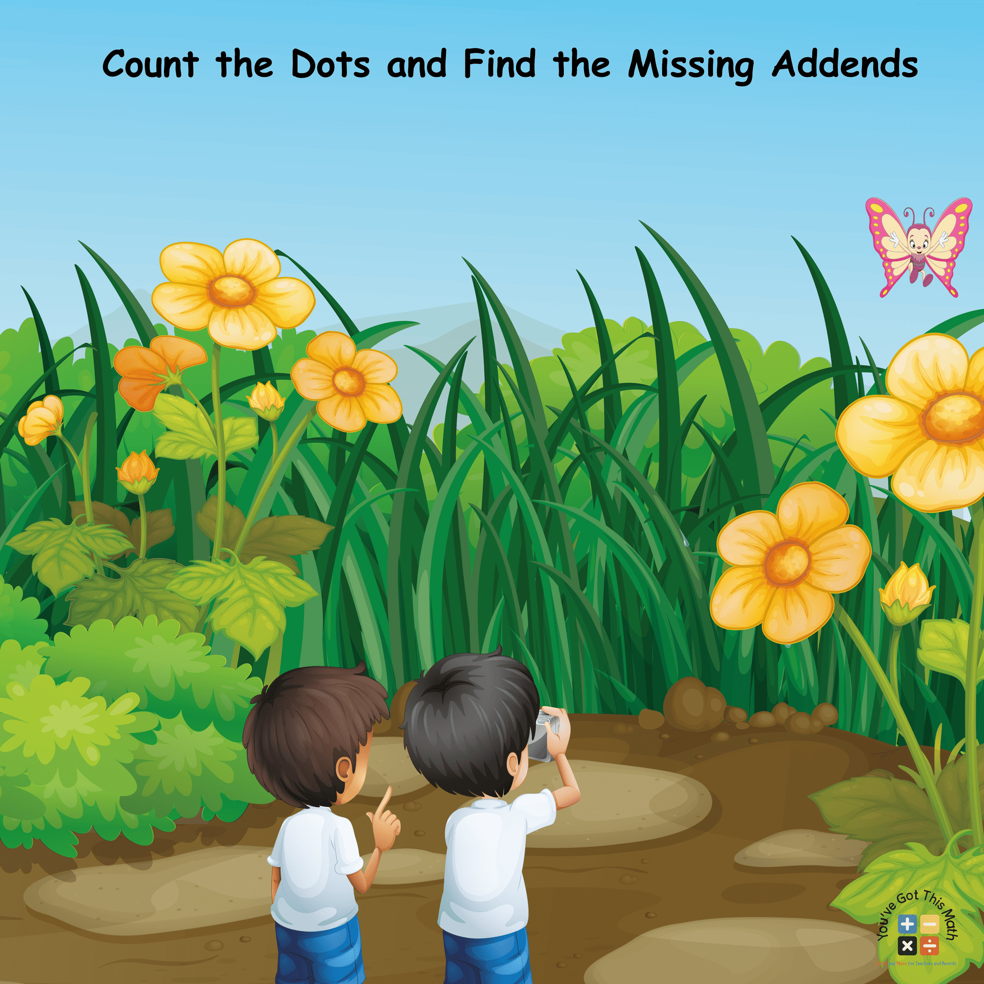 Count the dots and find the missing addends in Missing Addends Worksheets Grade 1