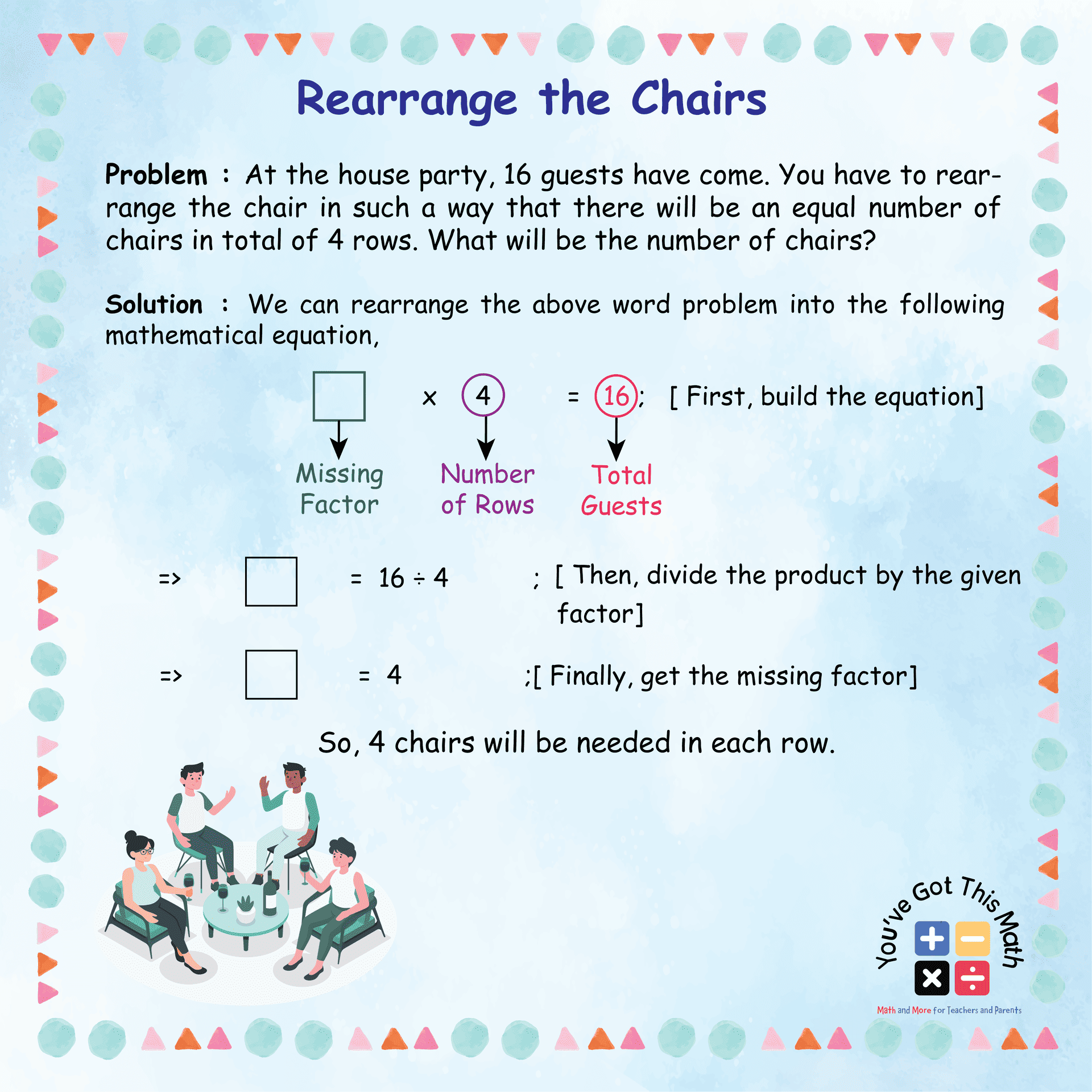 Finding Missing Factor to Rearrange Chairs