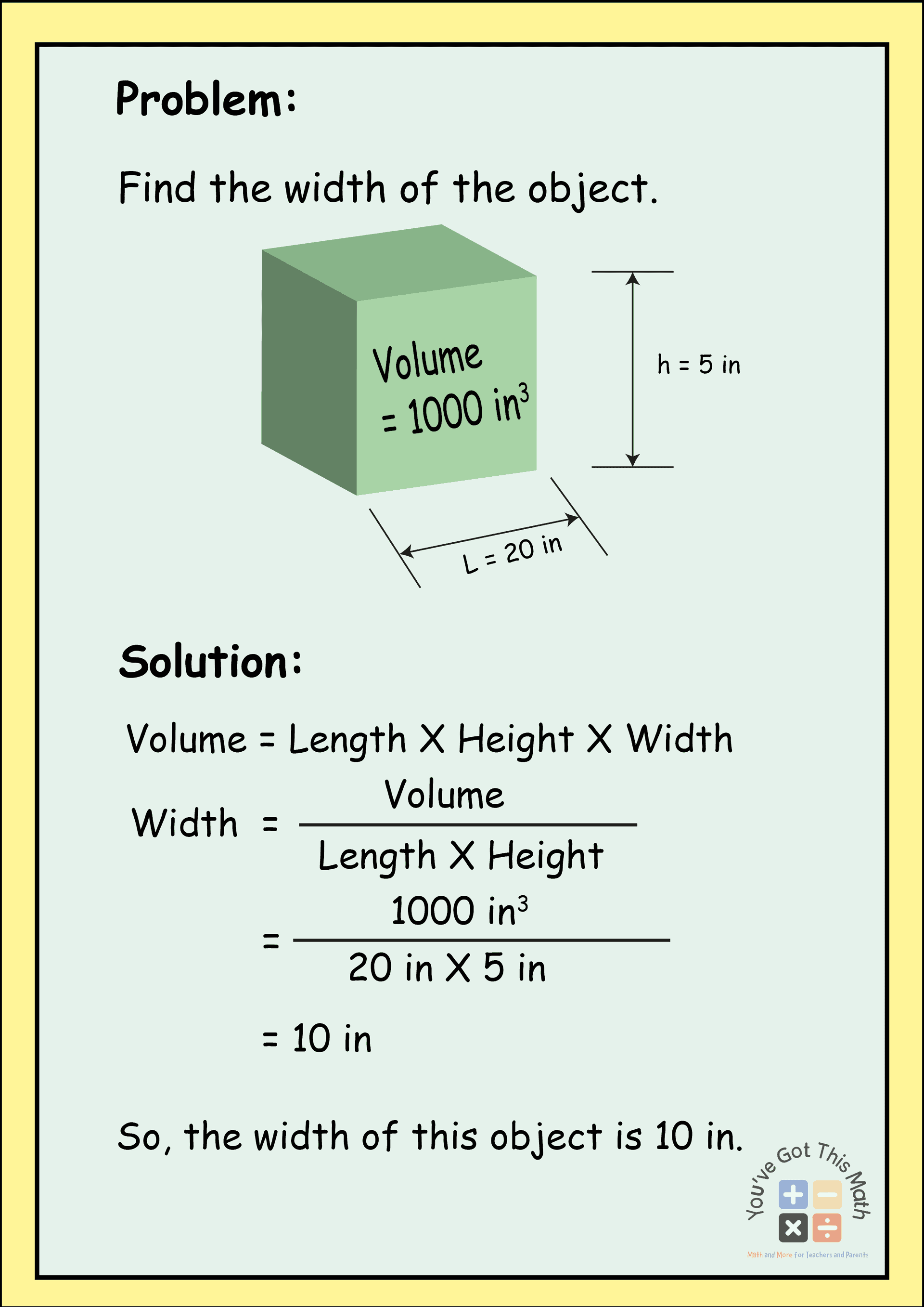 7. Finding the missing value for volume of rectangular prism worksheet