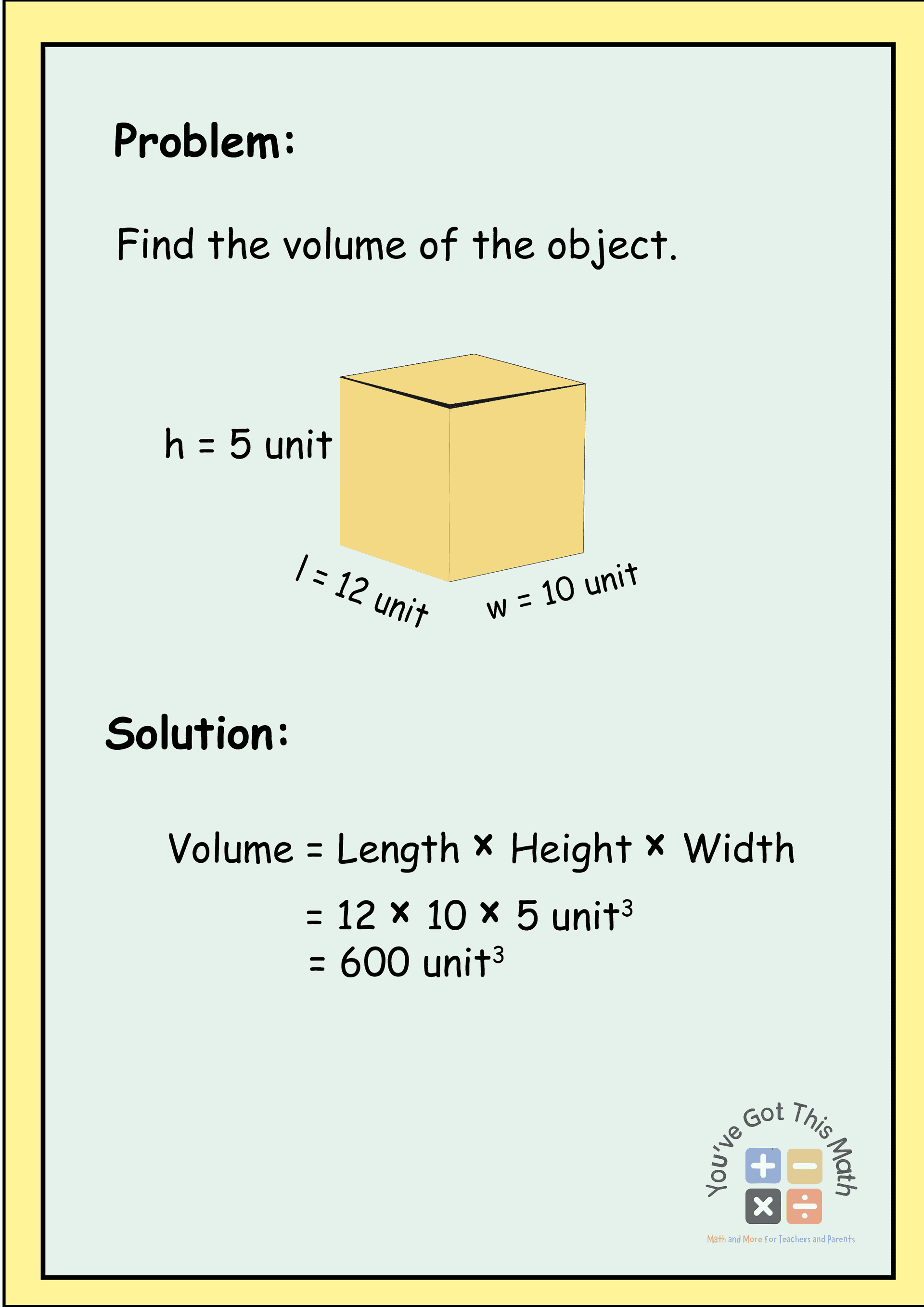 4. Volume of a rectangular prism worksheet for Integer Value