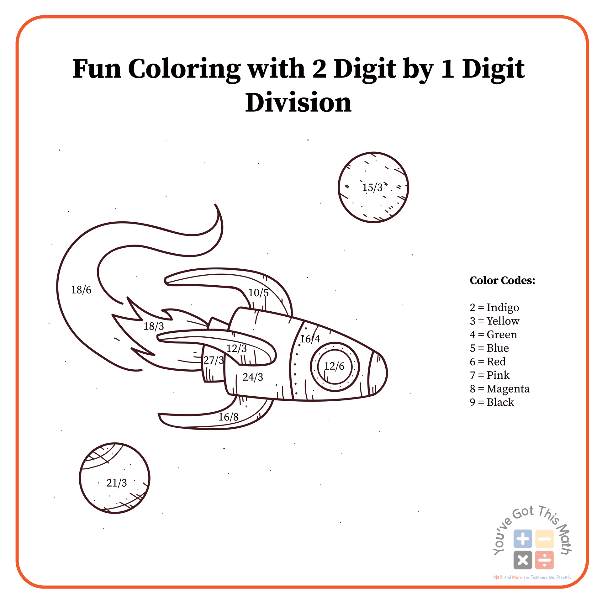 2 digit by 1 digit division in Division coloring worksheets
