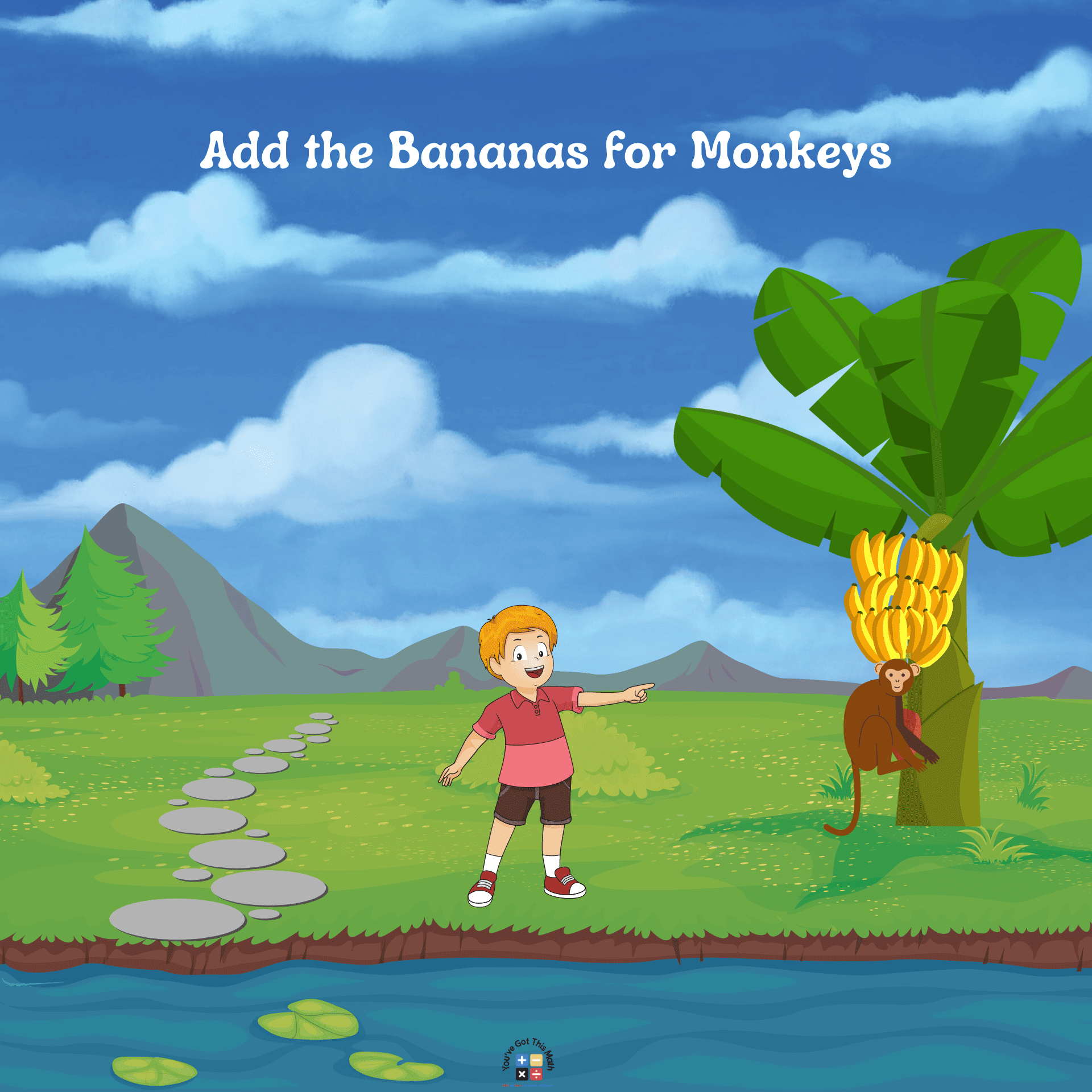 Add the bananas for monkeys in jungle themed math worksheets