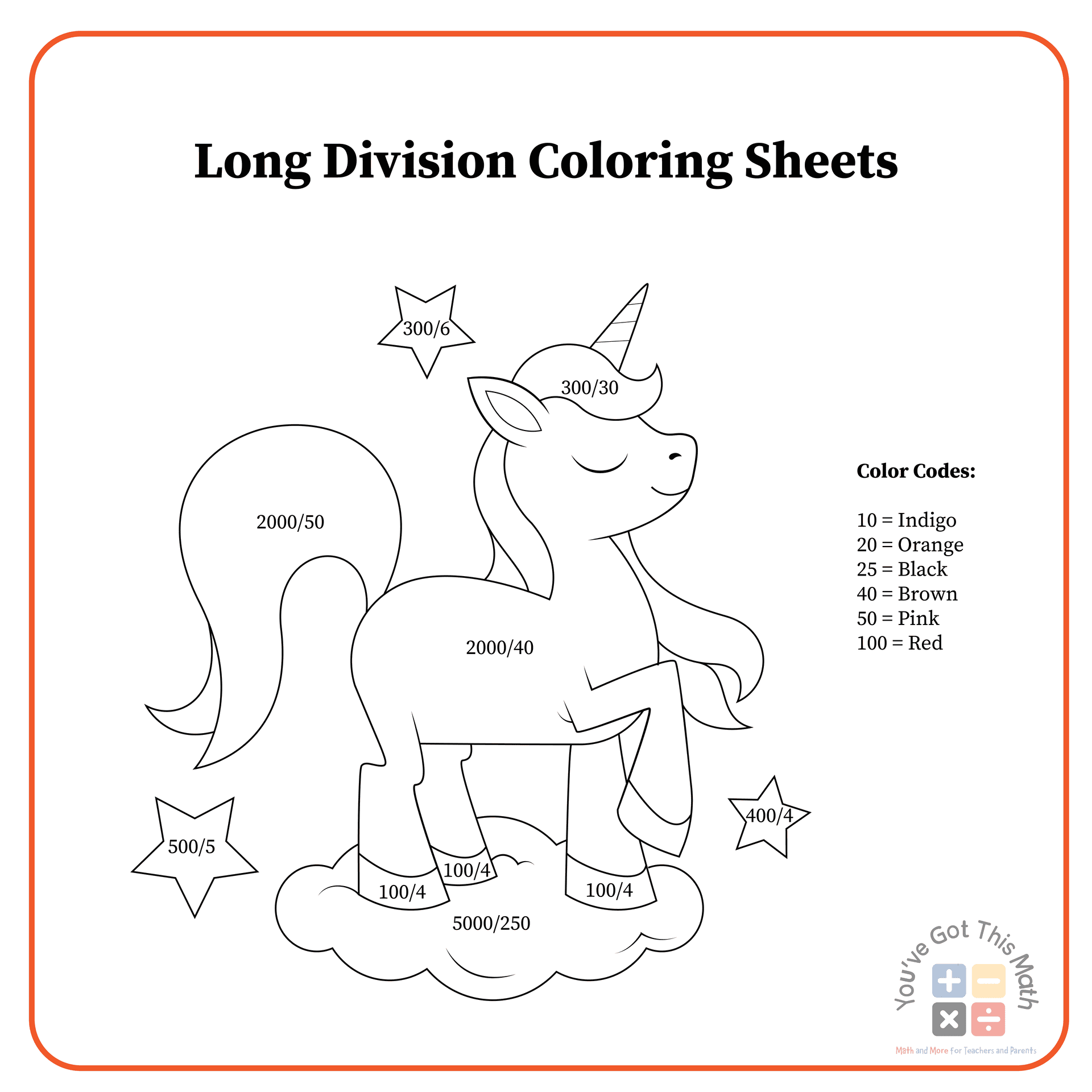 Long Division in Division coloring worksheets