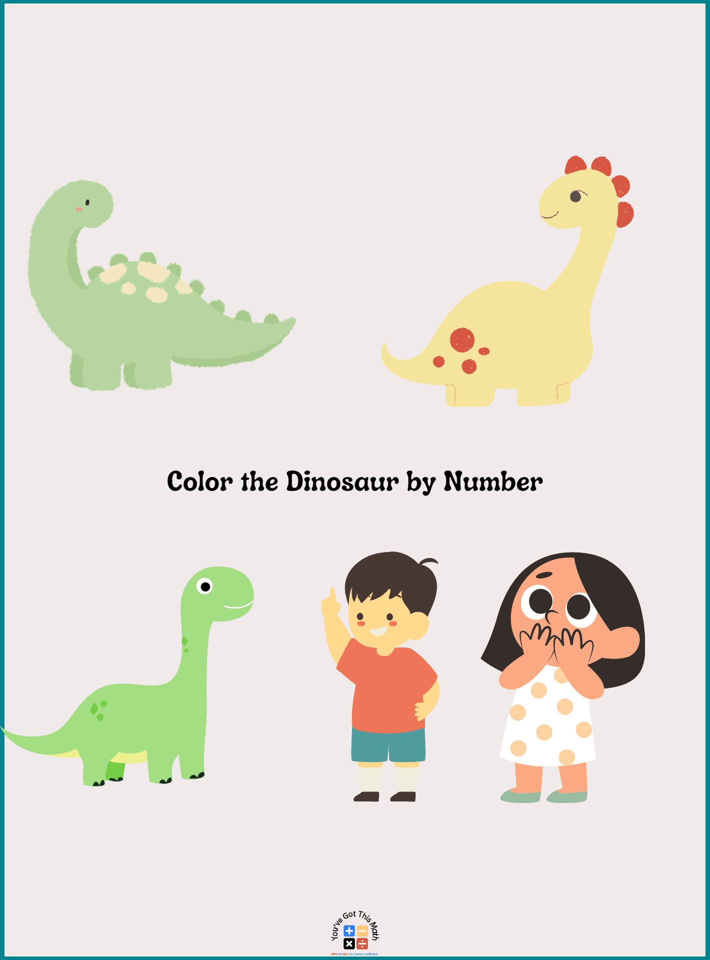 5 Dinosaur Color by Number Printable | Free Worksheets