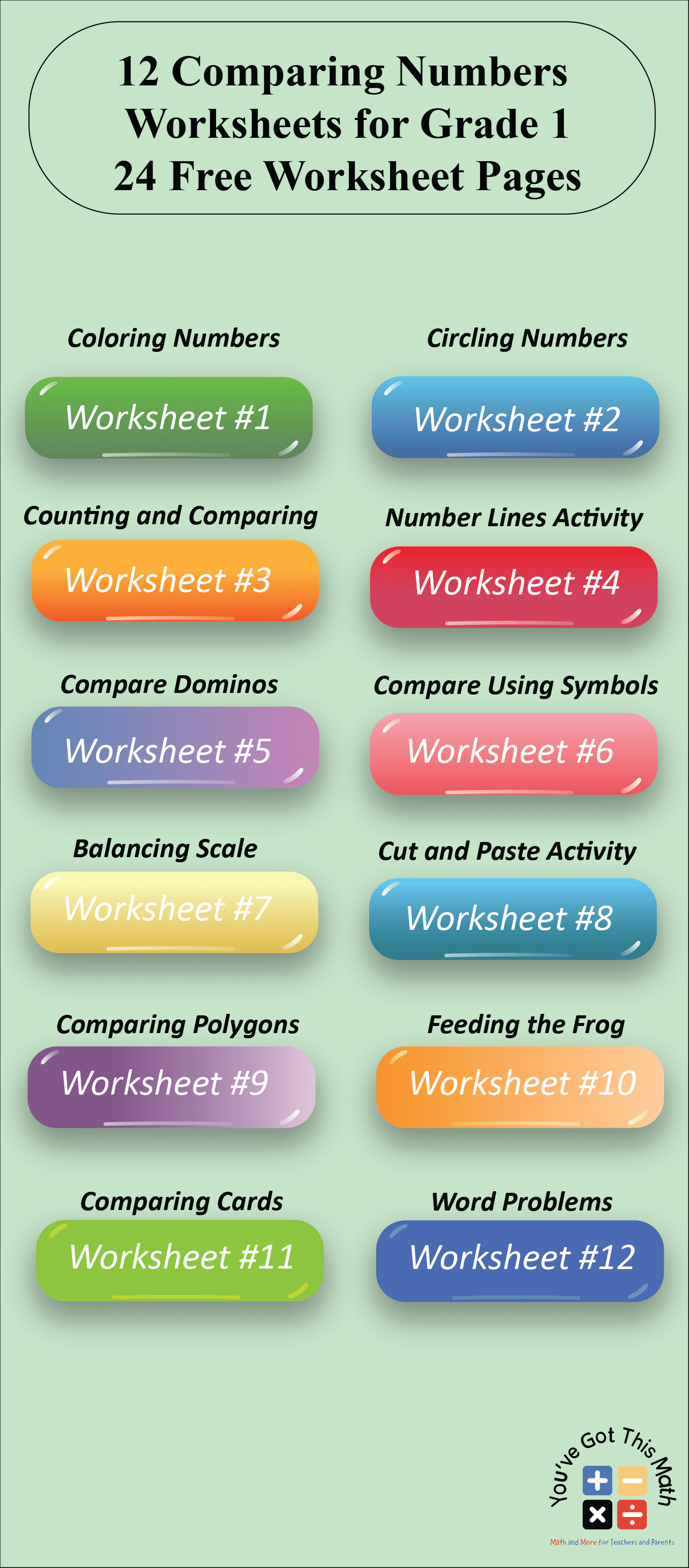12 Free Comparing Numbers Worksheets for Grade 1-01