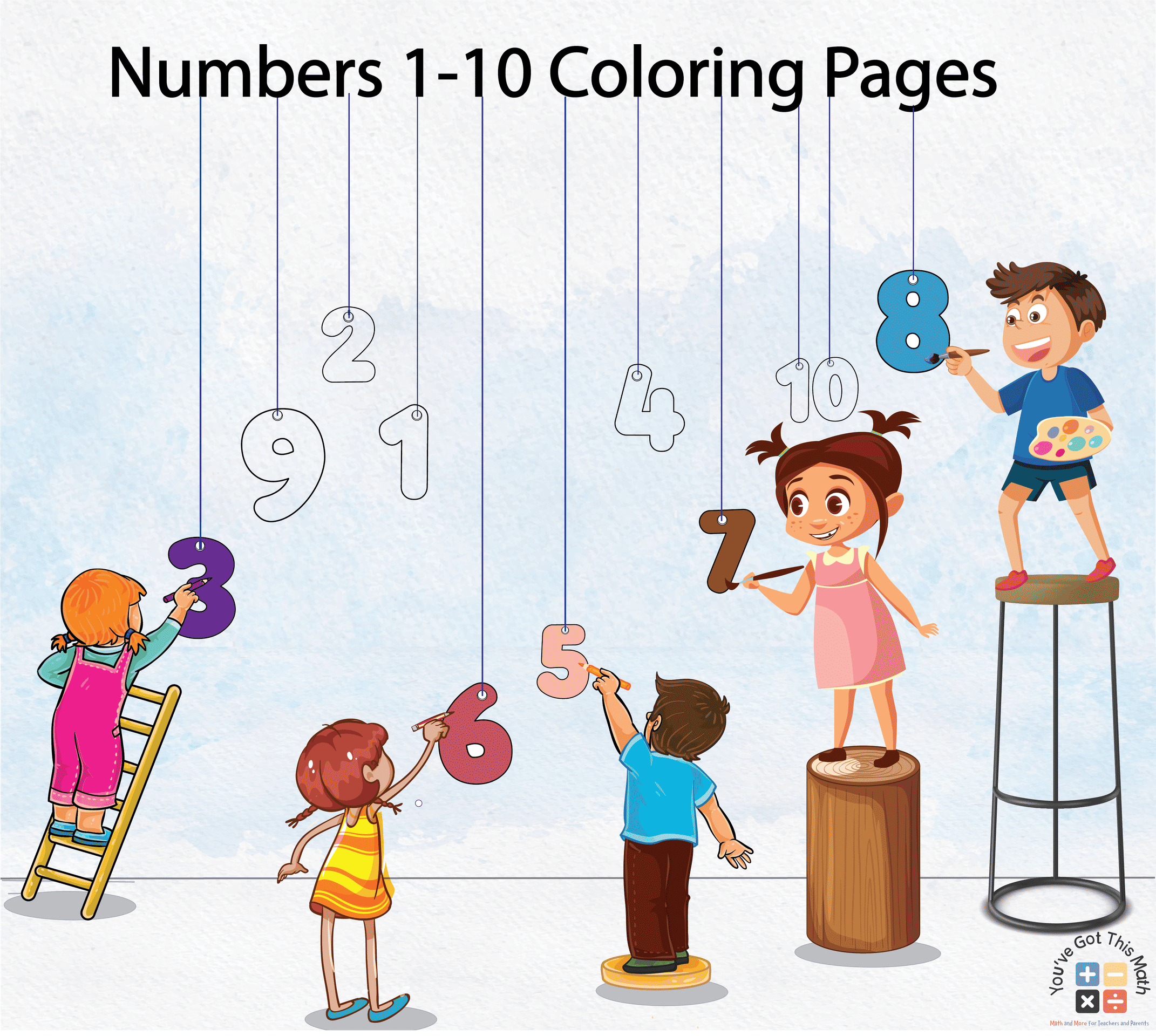 6 Numbers 1-10 Coloring Pages | Free Printable