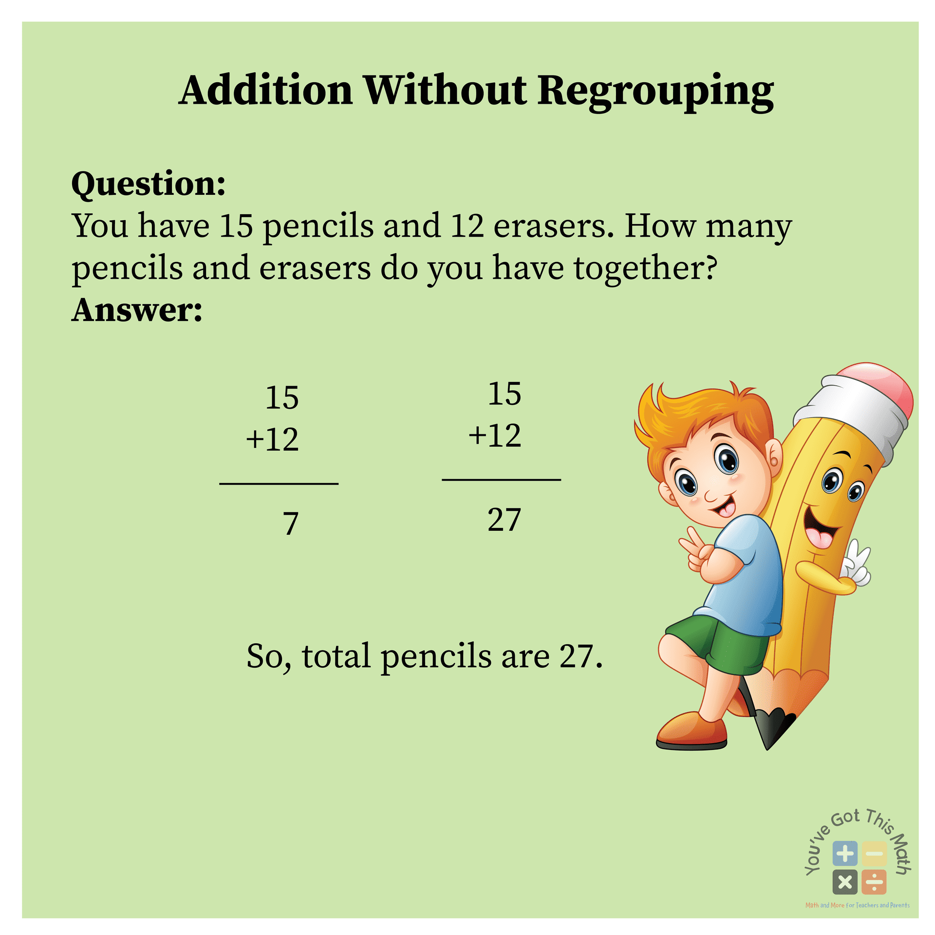 Addition without regrouping in multi digit addition word problems