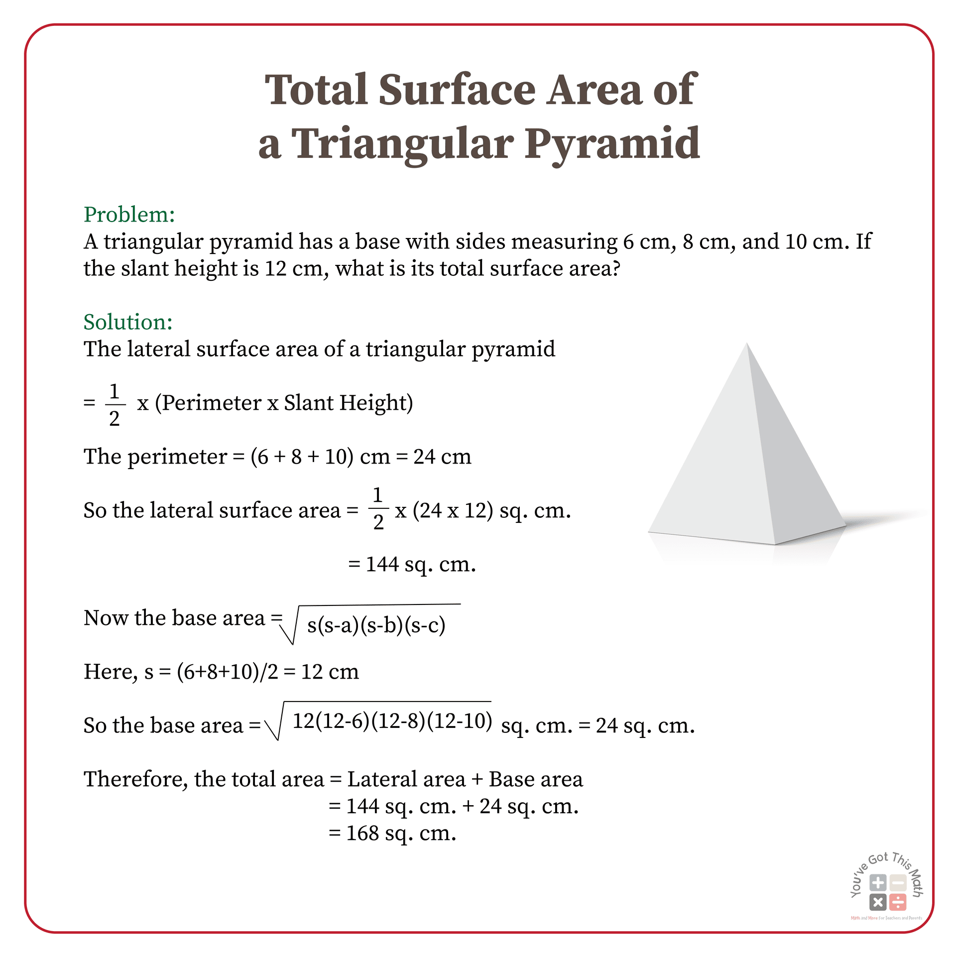 Formula for total surface area of a triangular pyramid