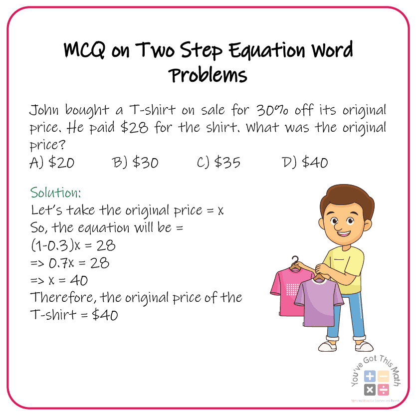  MCQ on Two Step Equations Word Problems