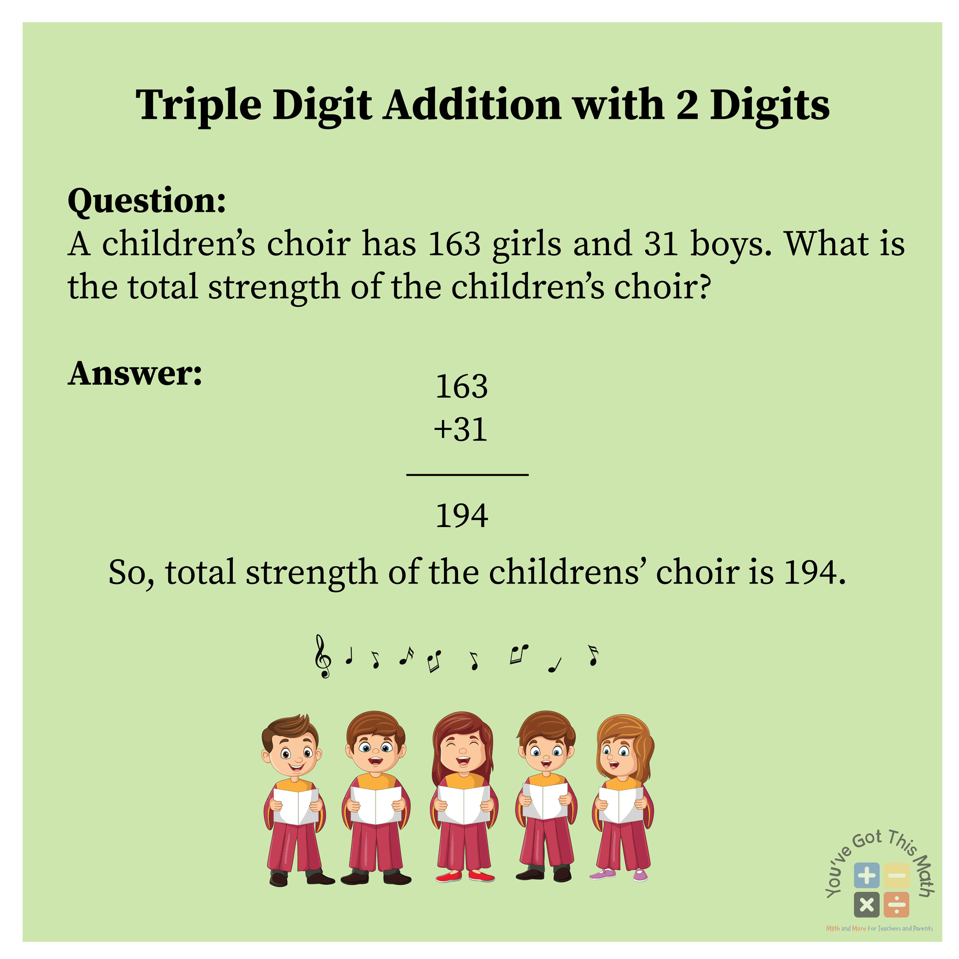 triple Digit addition with 2 digits multi digit addition word problems